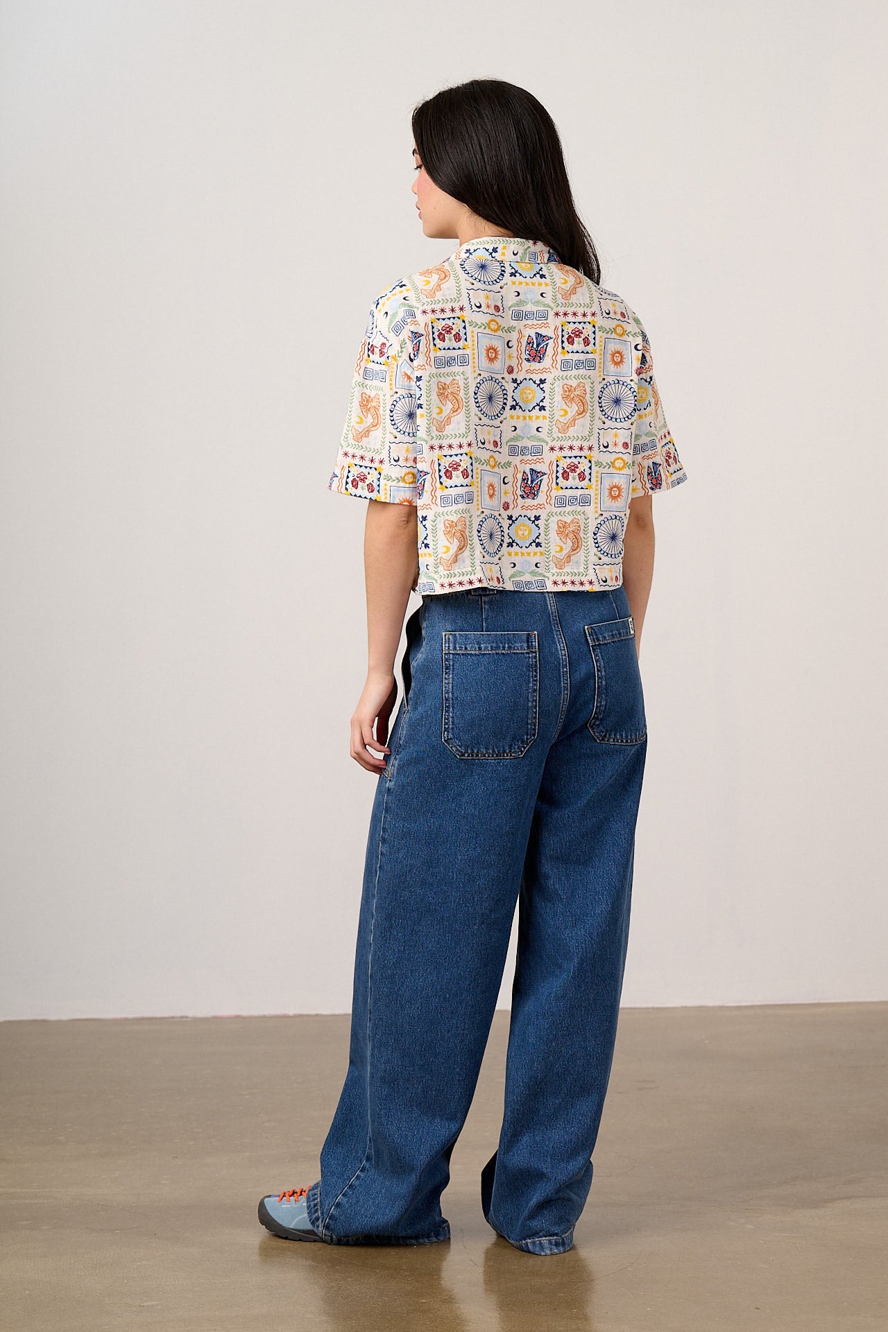 Alfie - Cotton Shirt in Ecru Cosmic Folk Tile