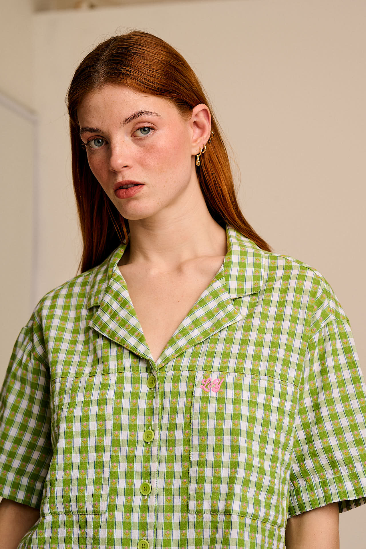 Alfie - Cotton Shirt in Green & White Tulip Gingham
