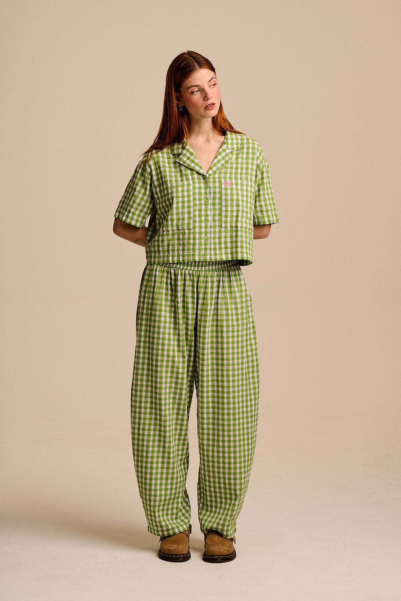 Alfie - Cotton Shirt in Green & White Tulip Gingham