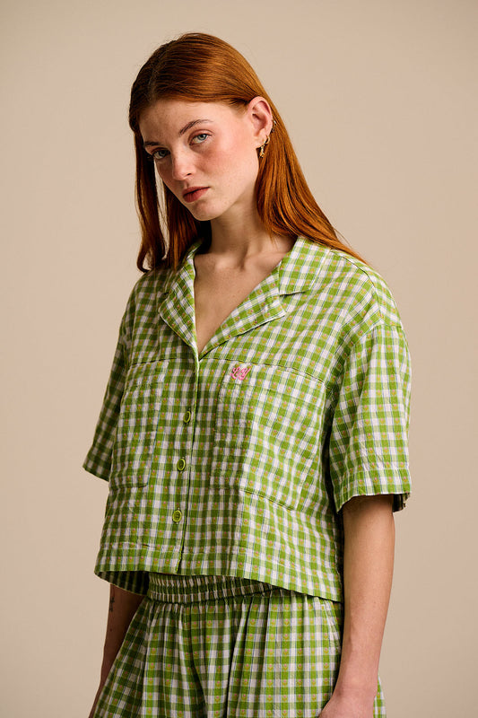 Alfie - Cotton Shirt in Green & White Tulip Gingham
