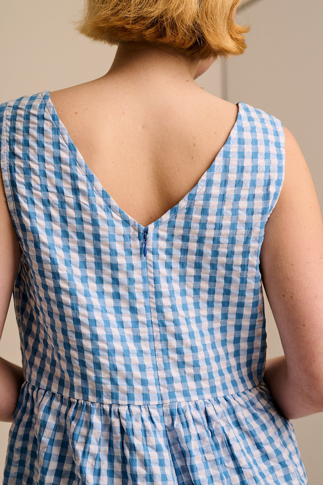 Alisa - Cotton Playsuit in Blue Gingham