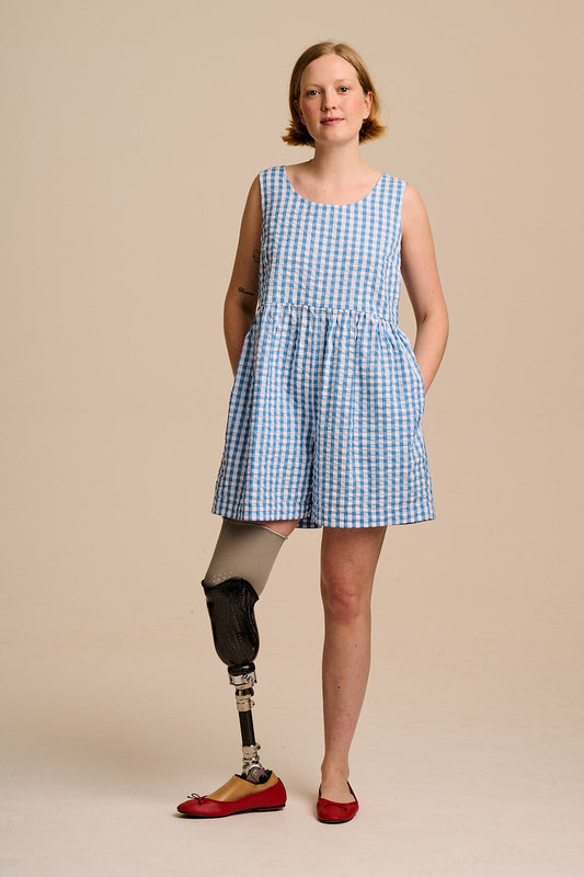 Alisa - Cotton Playsuit in Blue Gingham