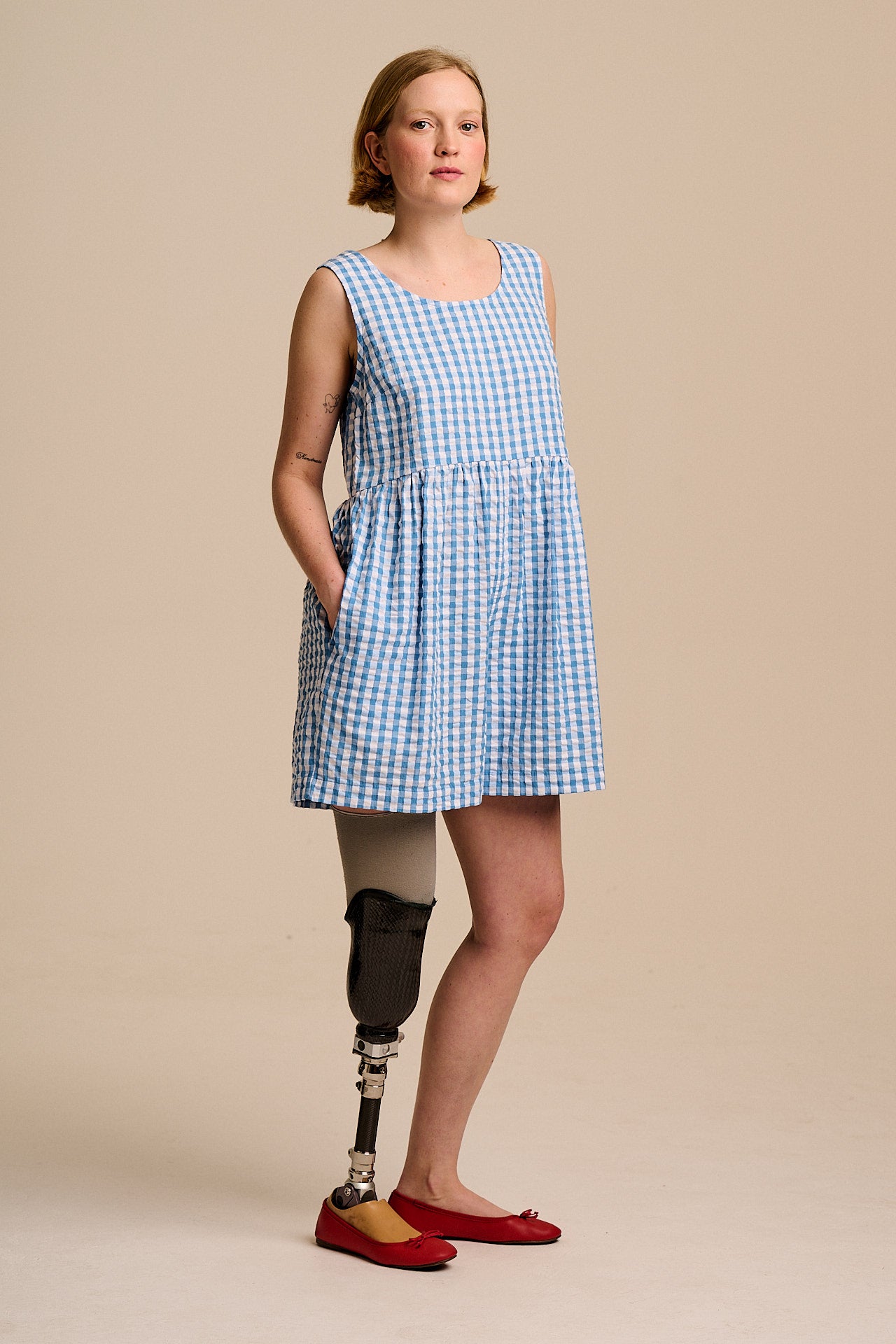 Alisa - Cotton Playsuit in Blue Gingham