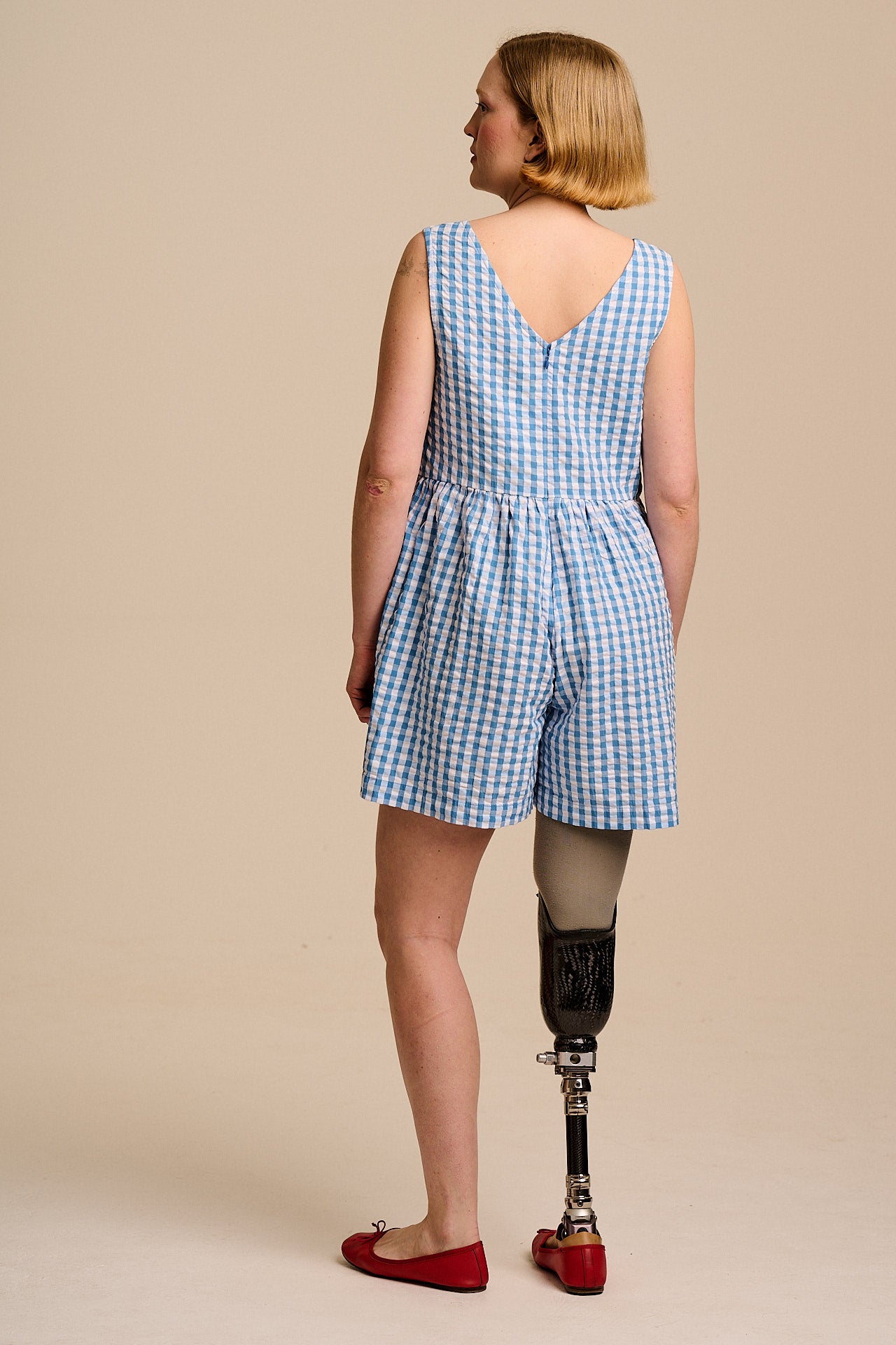 Alisa - Cotton Playsuit in Blue Gingham
