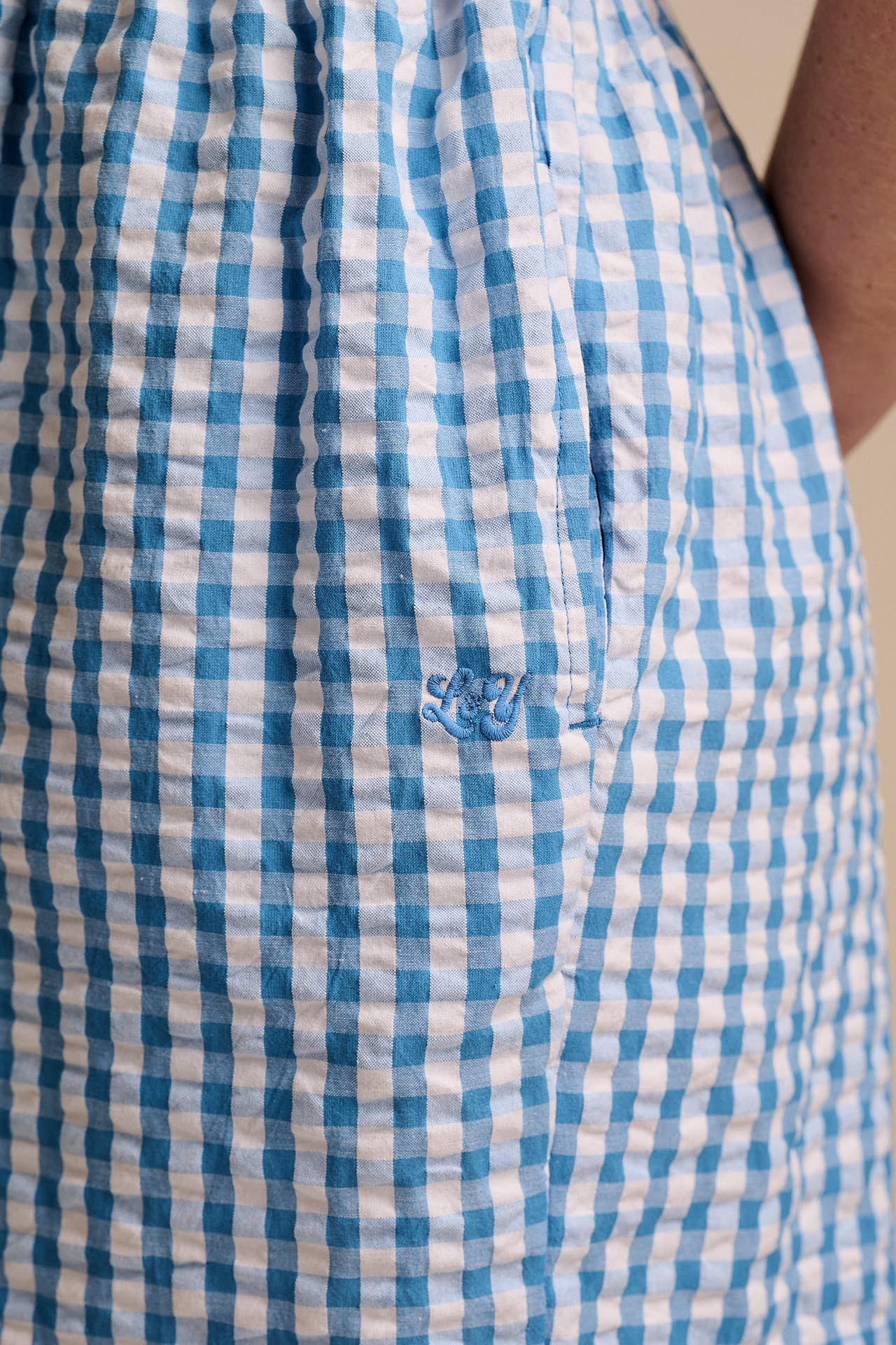 Alisa - Cotton Playsuit in Blue Gingham