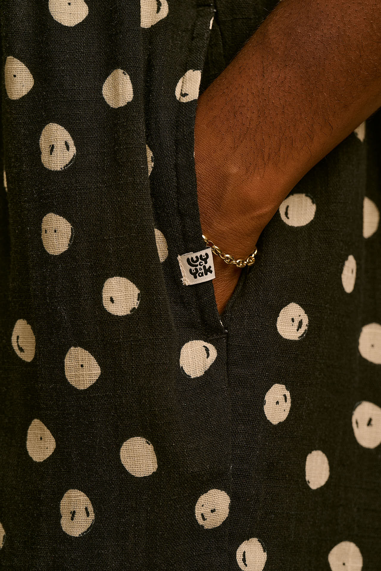 Alisa - Cotton Playsuit in Black & Ecru Polka Dot