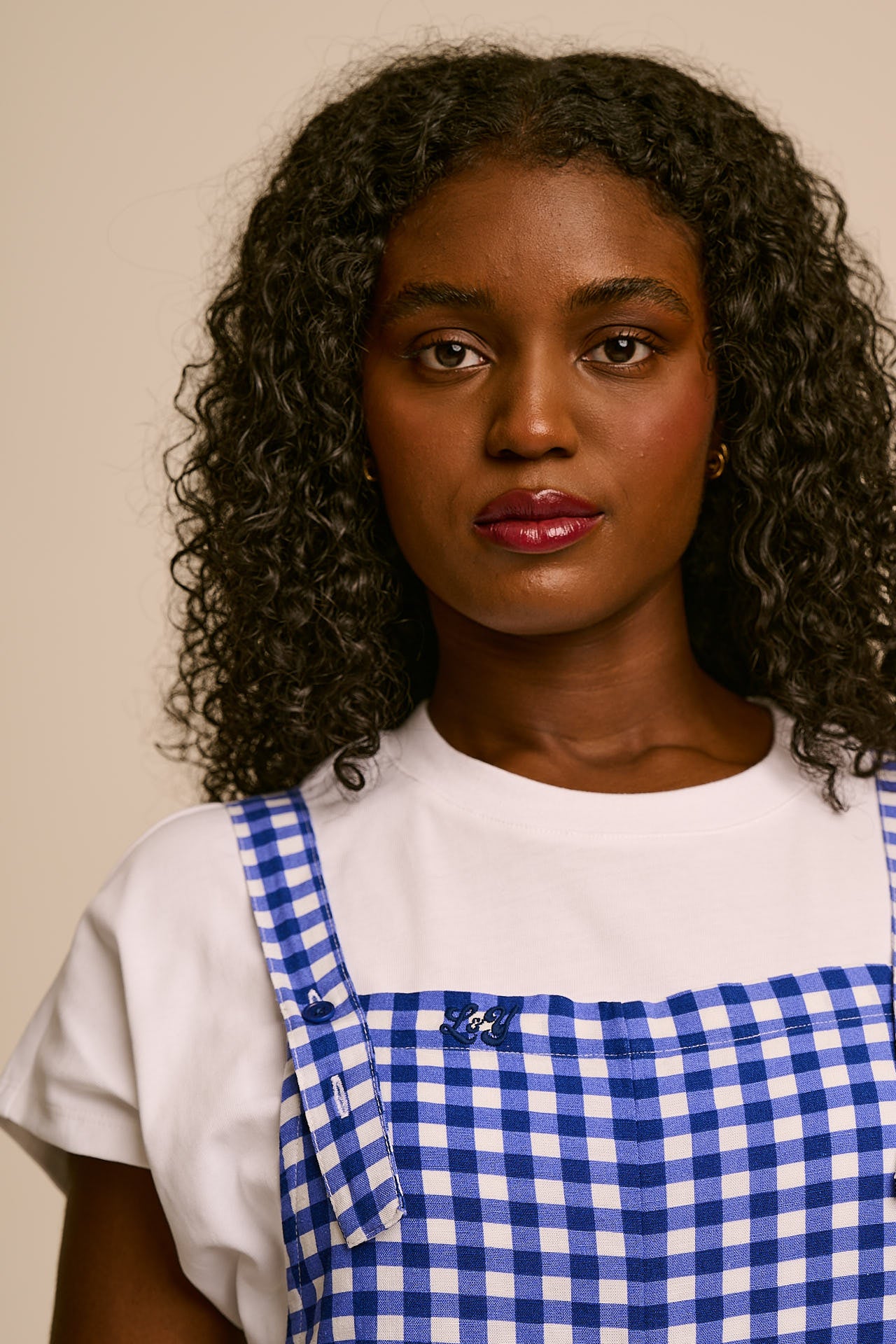 Alya - Viscose Dungaree Shorts in Blue Check