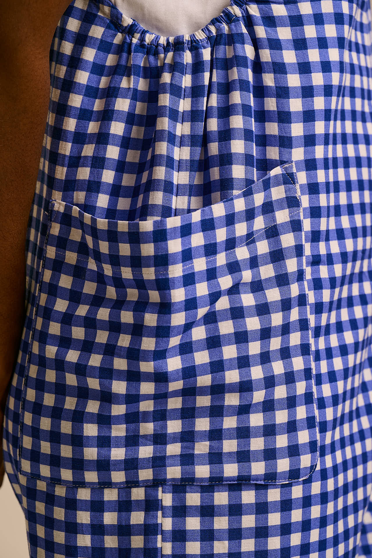 Alya - Viscose Dungaree Shorts in Blue Check
