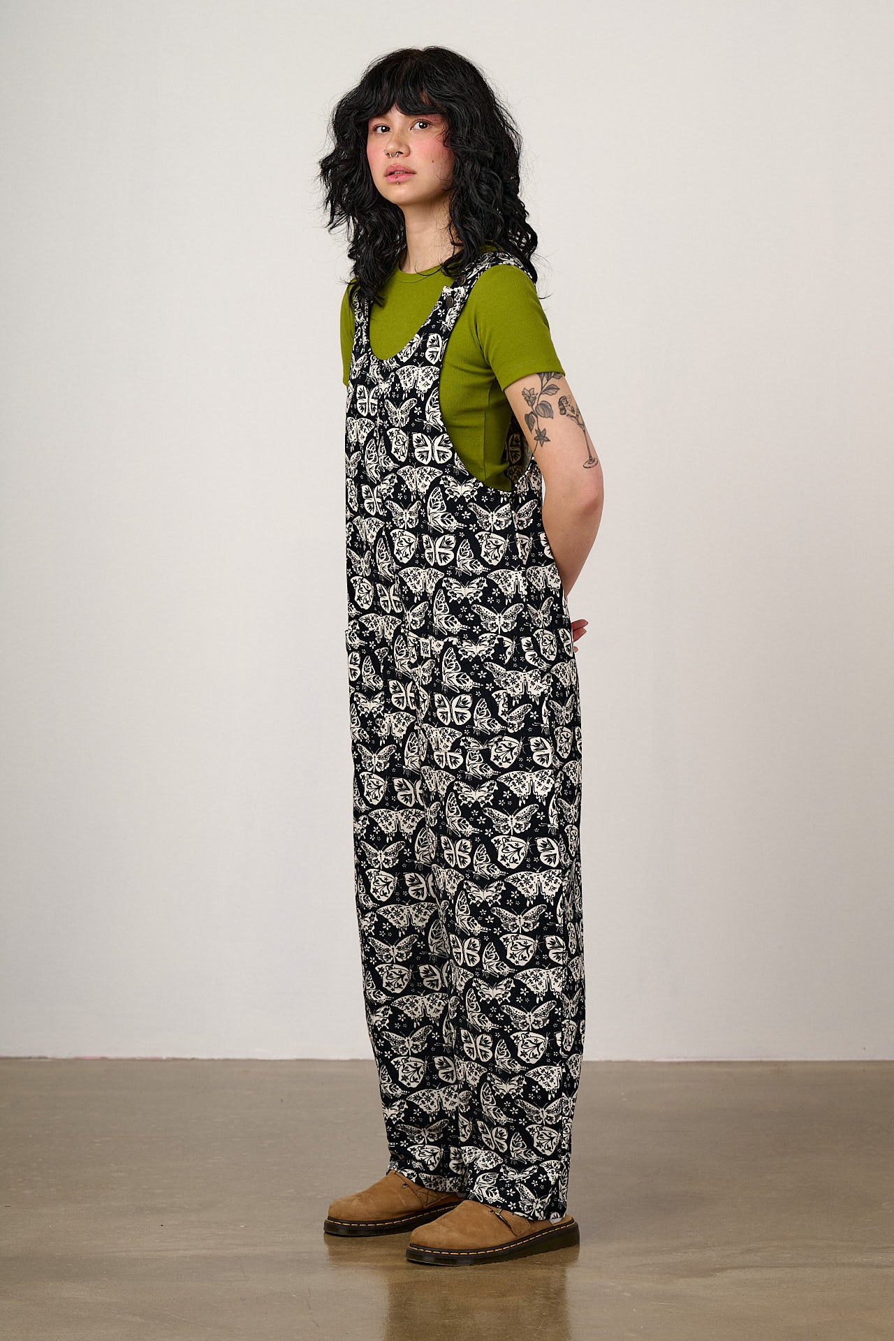 Ara - Cotton Dungarees in Black & White Butterfly Print
