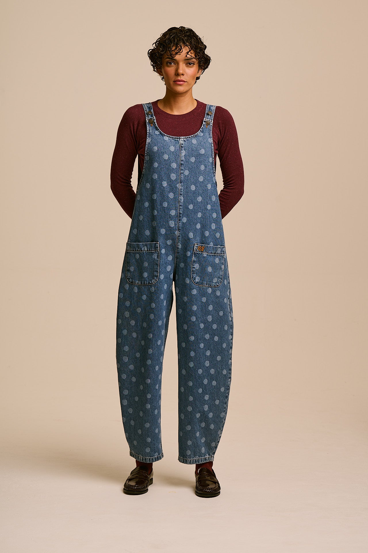 IMPERFECT - Ara  - Denim Dungaree in Midwash Polka Dot