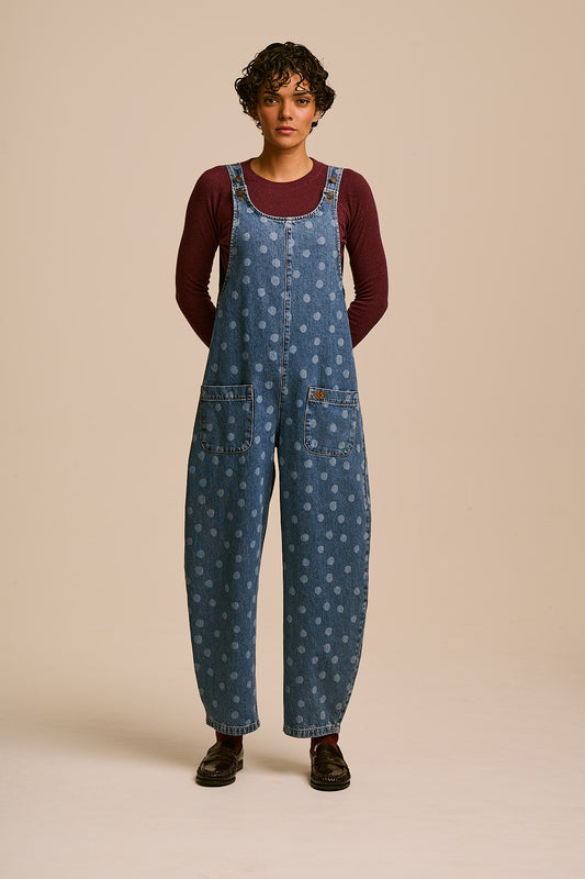 IMPERFECT - Ara  - Denim Dungaree in Midwash Polka Dot