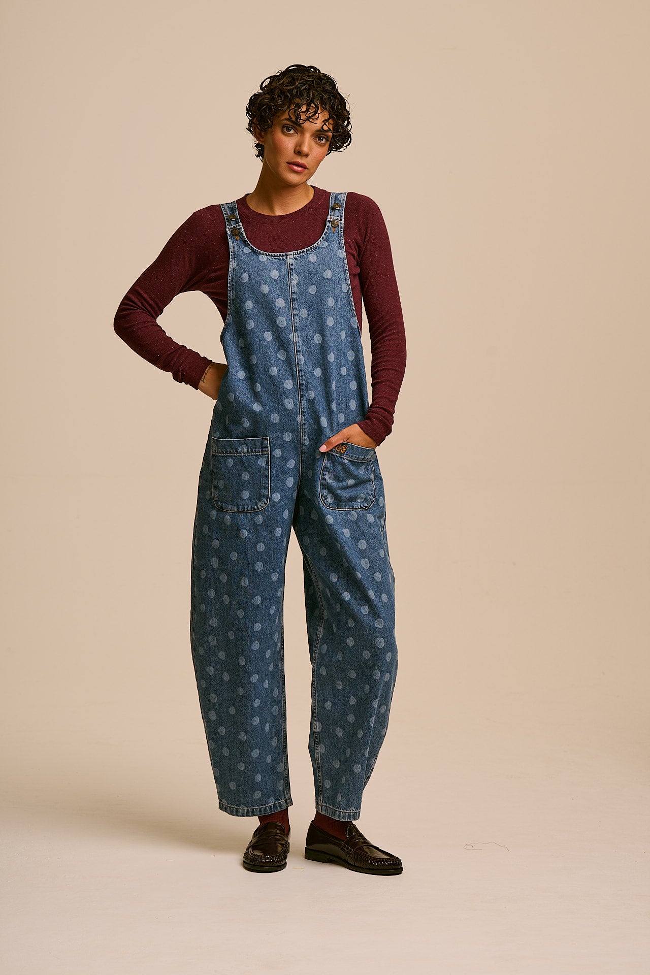 IMPERFECT - Ara  - Denim Dungaree in Midwash Polka Dot