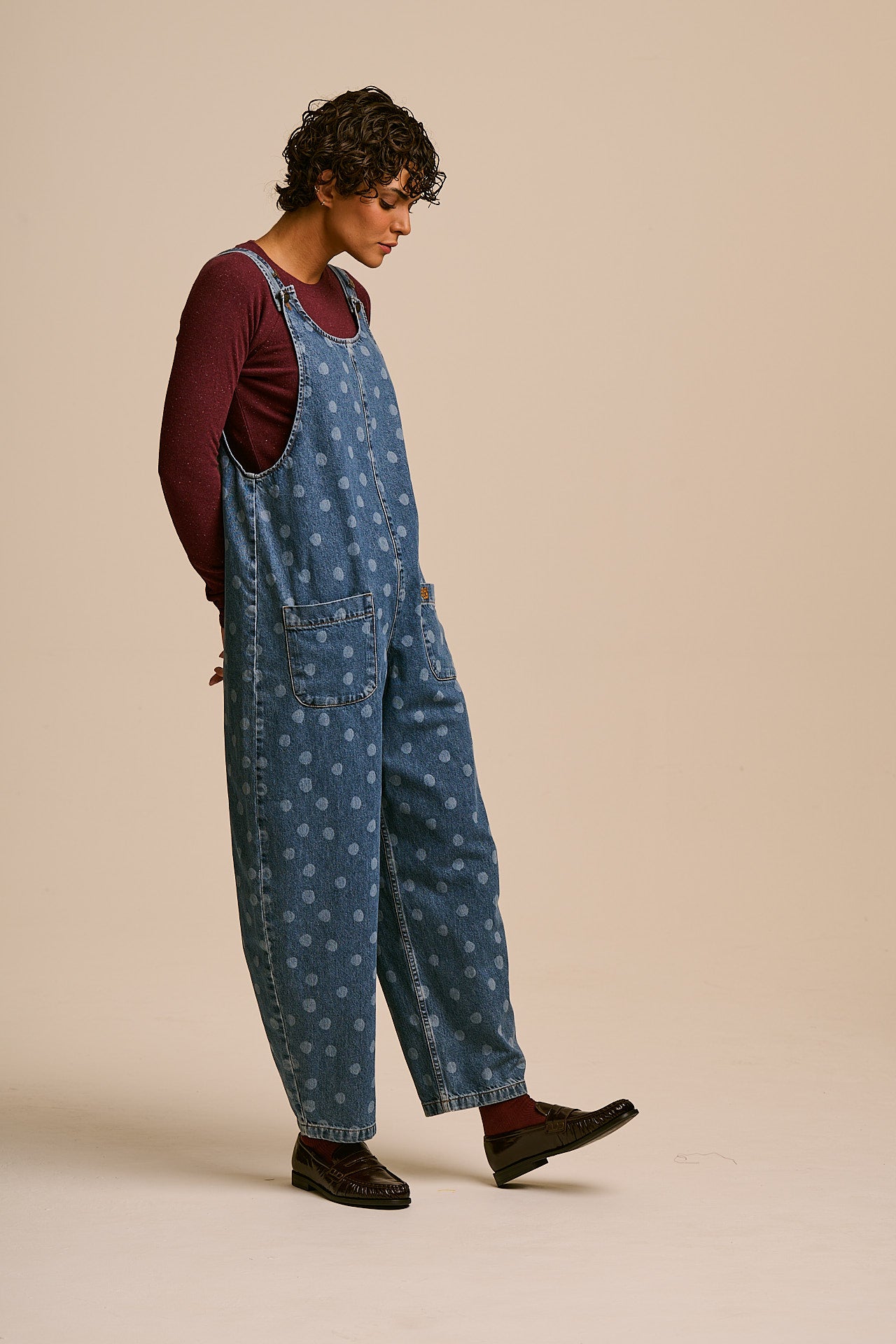 IMPERFECT - Ara  - Denim Dungaree in Midwash Polka Dot