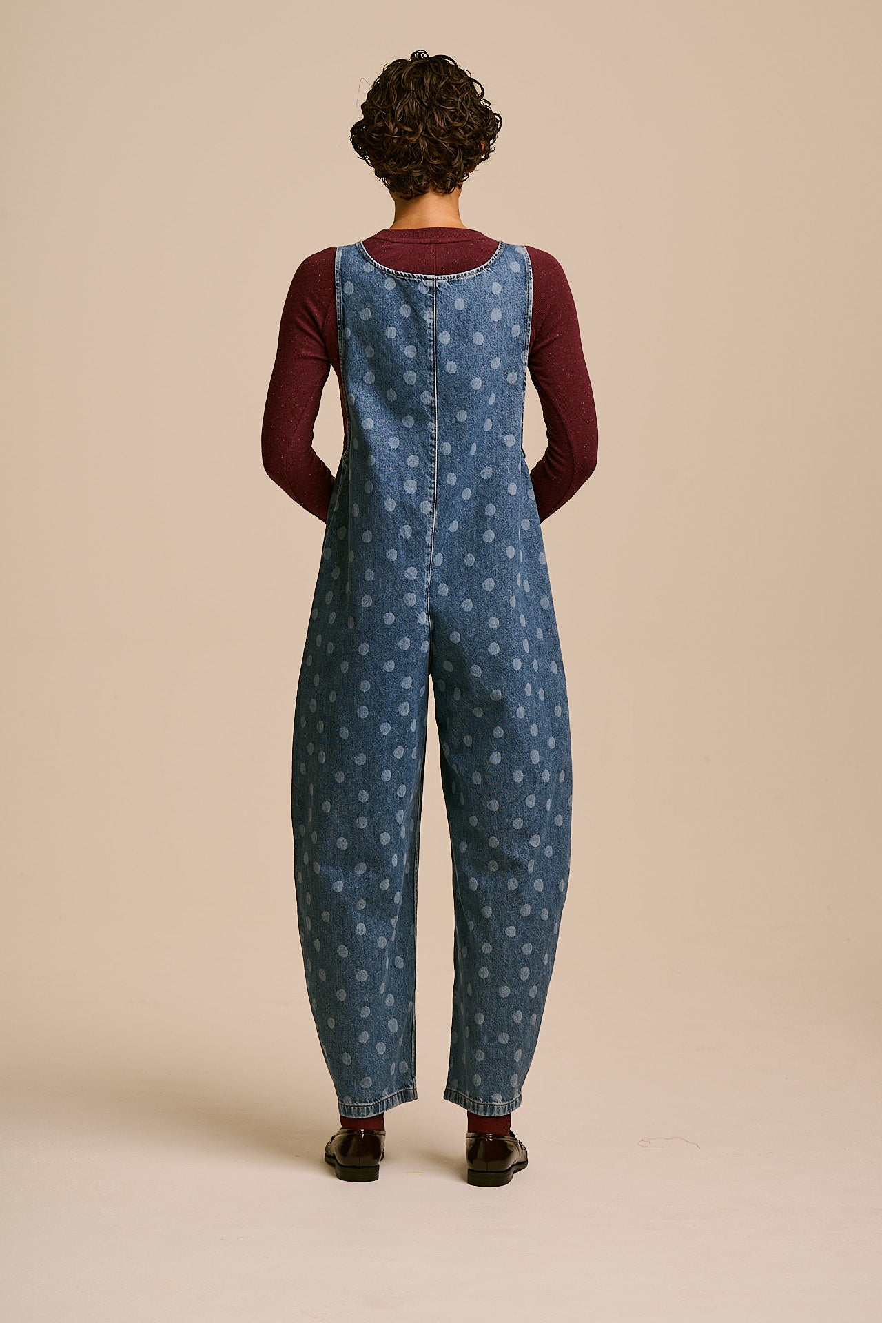 IMPERFECT - Ara  - Denim Dungaree in Midwash Polka Dot