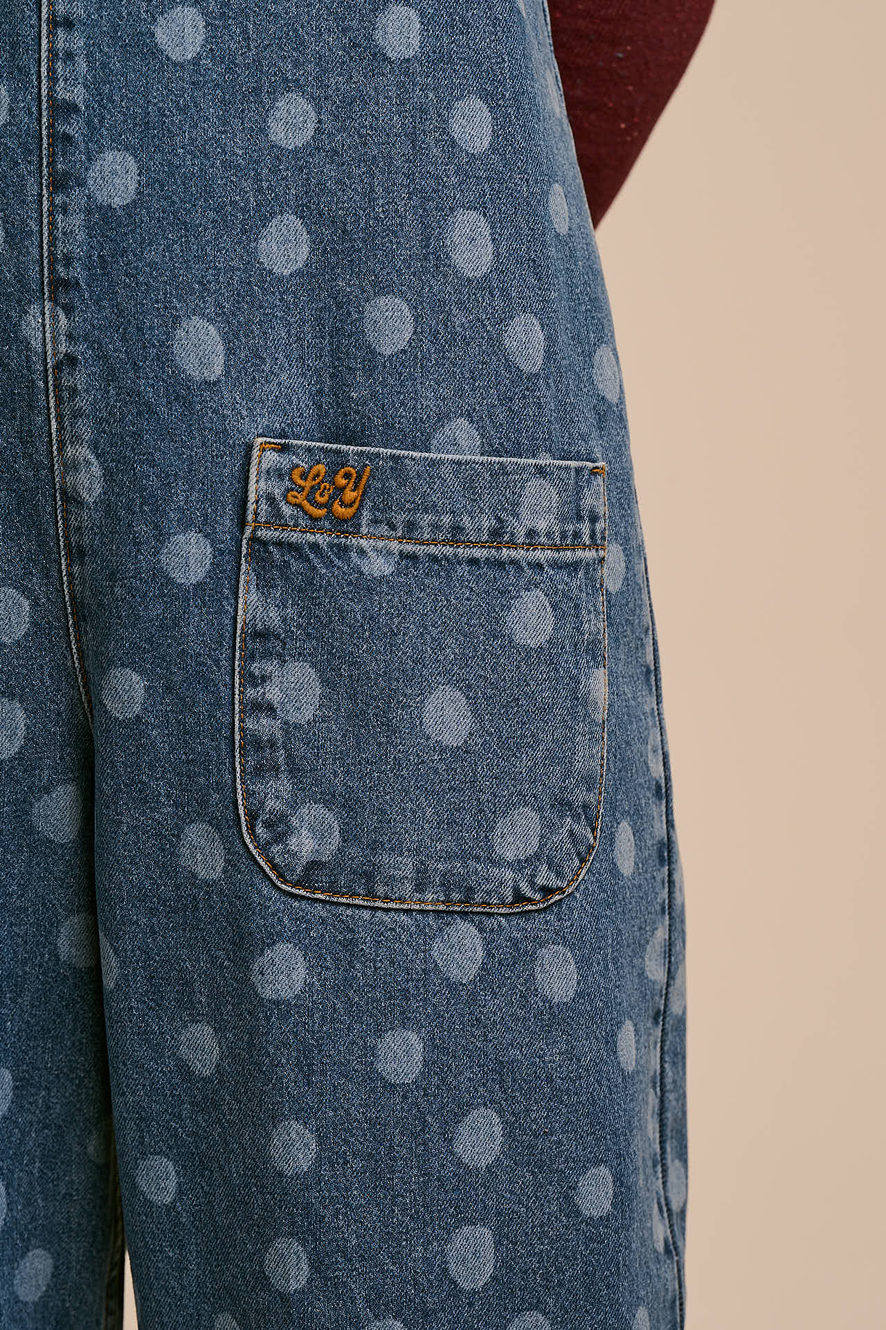 IMPERFECT - Ara  - Denim Dungaree in Midwash Polka Dot