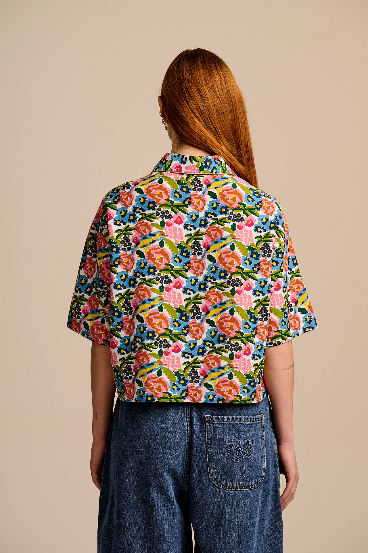 Archer -  Cotton & Viscose Shirt in Ivory Birdie Floral