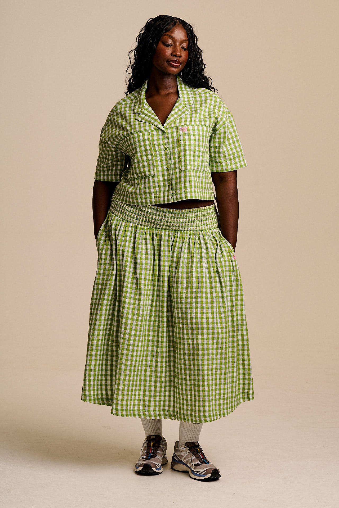 Alfie - Cotton Shirt in Green & White Tulip Gingham
