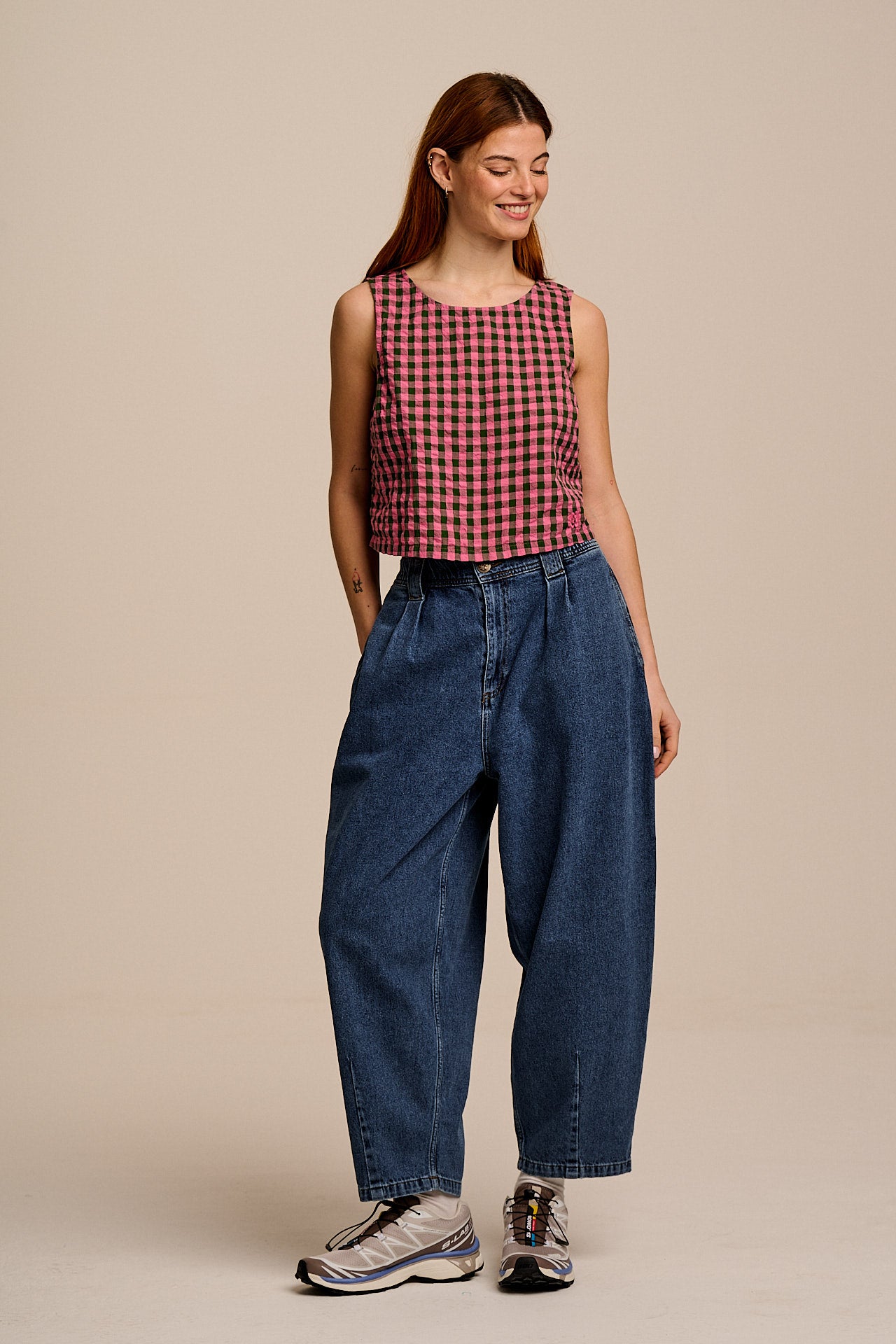 Arden - Cotton Shell Top in Pink & Green Check