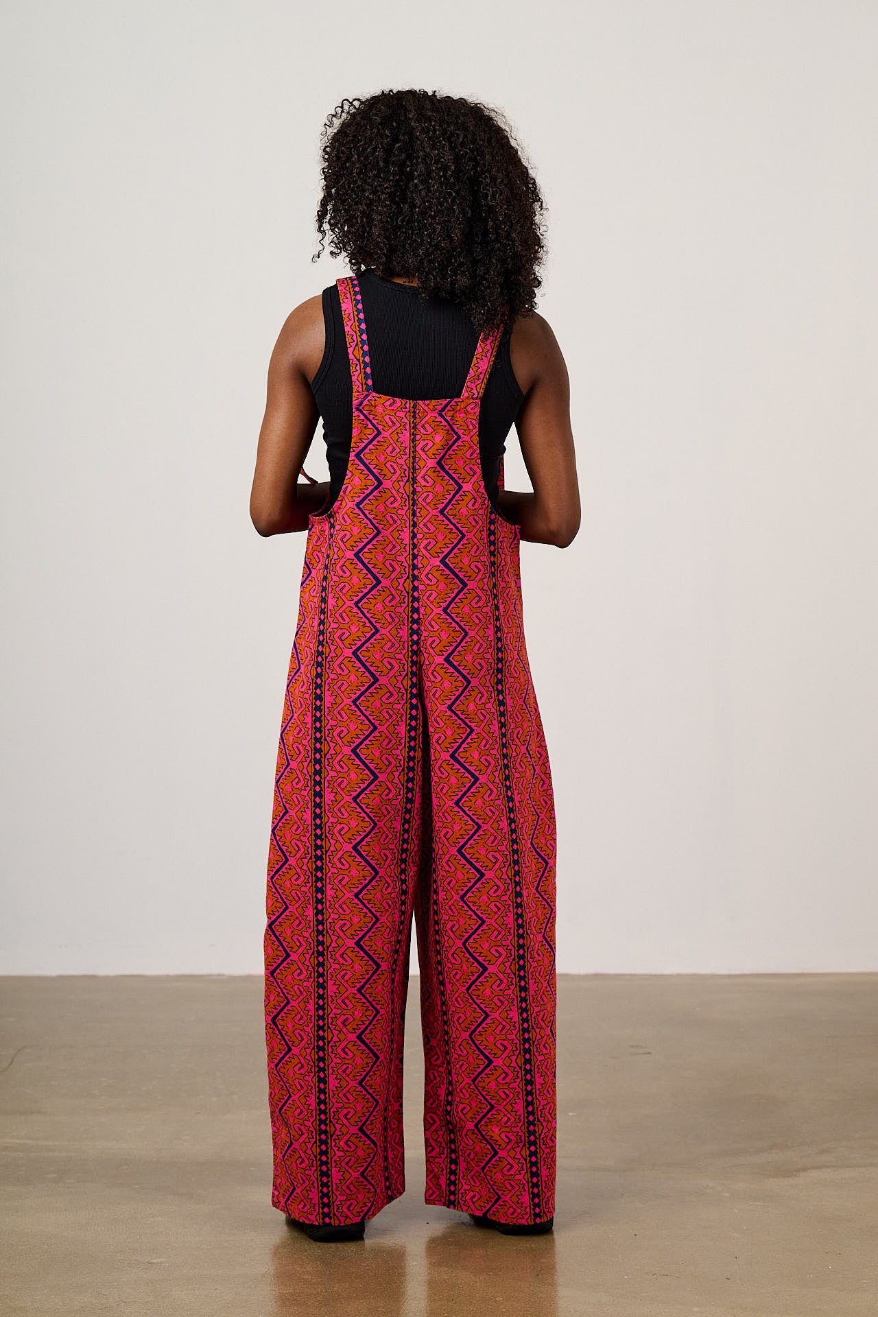 Arlo - Cotton Wide Leg Dungarees in Red Zig Zag Stripe