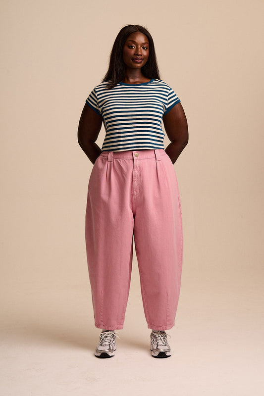 Ashby - Denim Barrel Leg Trousers in Washed Pink