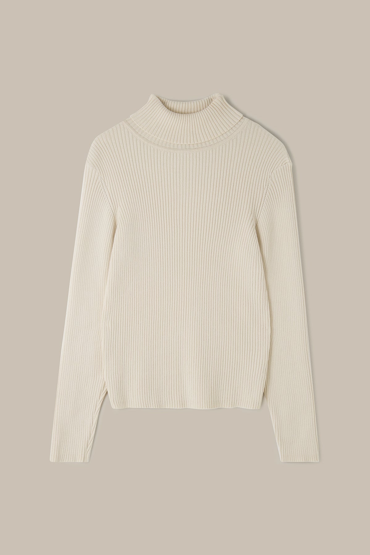Eva -  Knitted Roll Neck Long Sleeve Top in Pearl