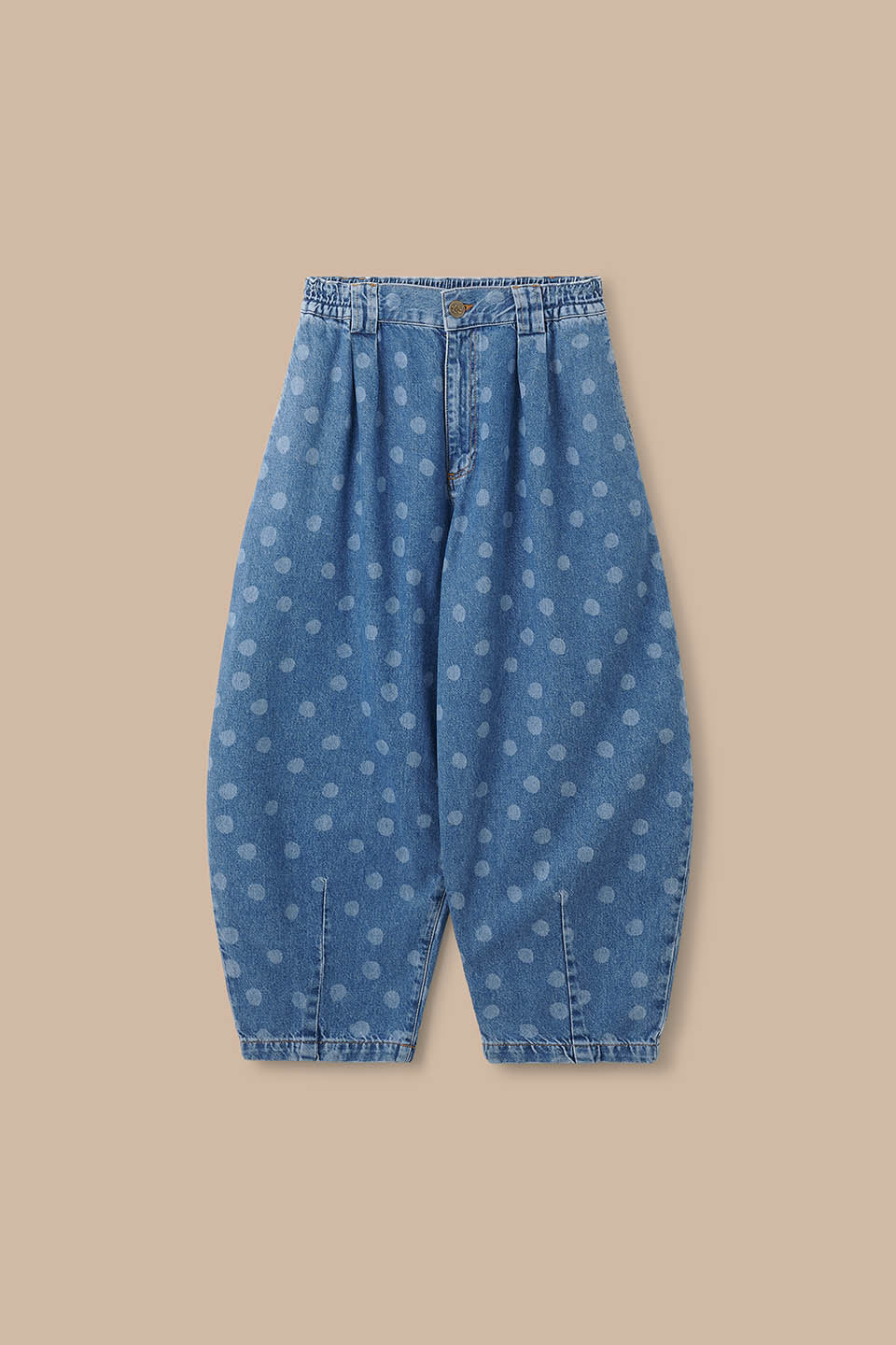 IMPERFECT - Ashby - Denim Barrel Leg Jeans in Midwash Polka Dot