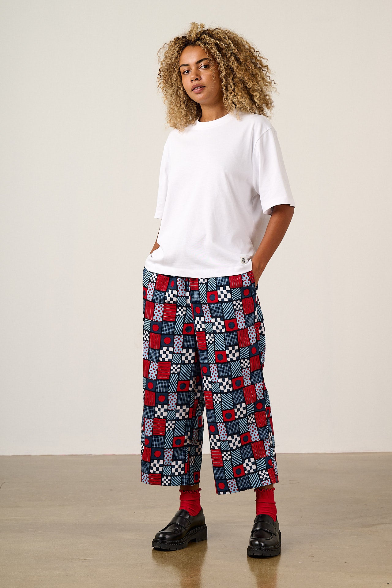 Chuck - Organic Cotton Wide Leg Trousers in Ahoy There Squares