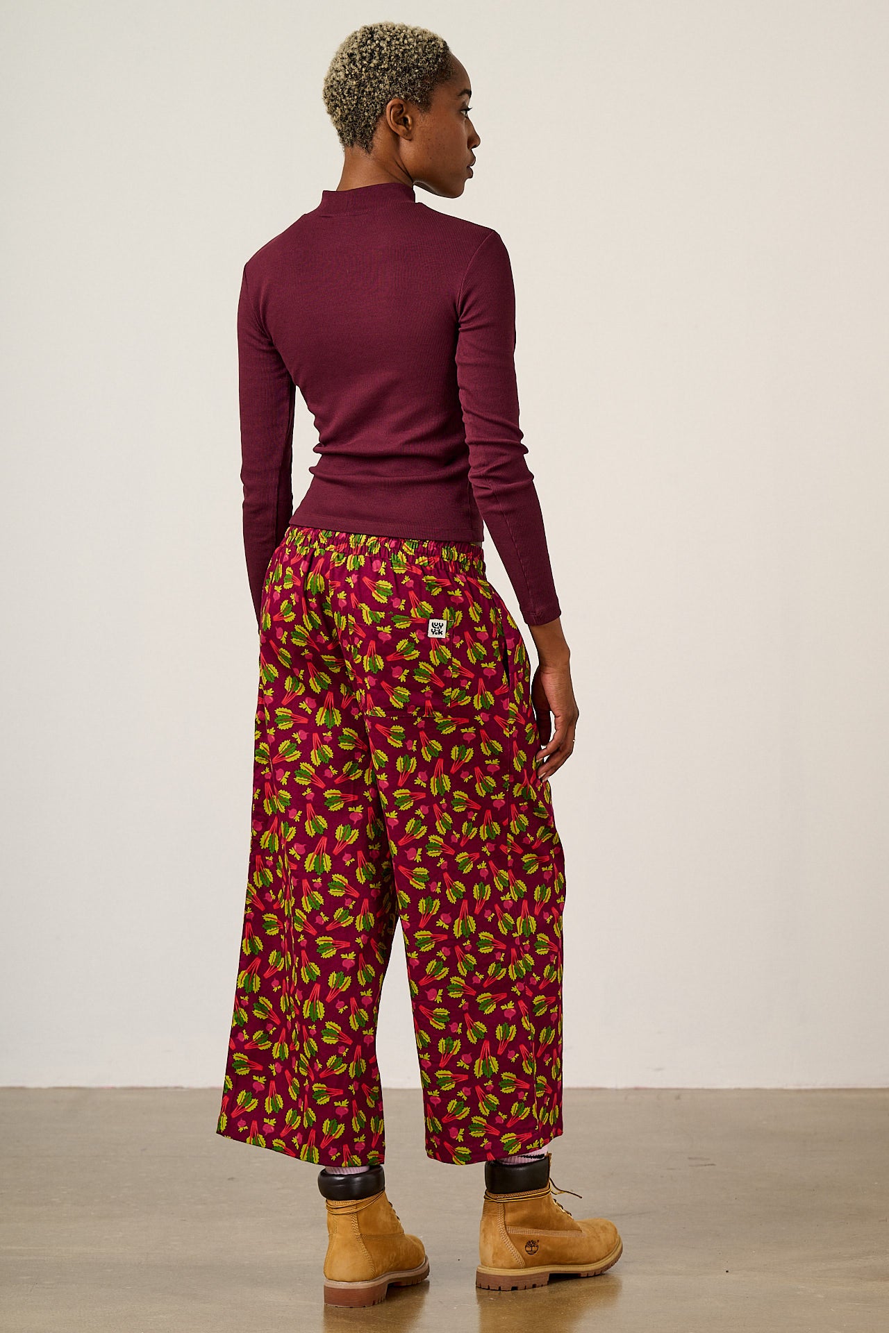 Chuck - Wide Leg Organic Cotton Trousers in Rhubarb Print