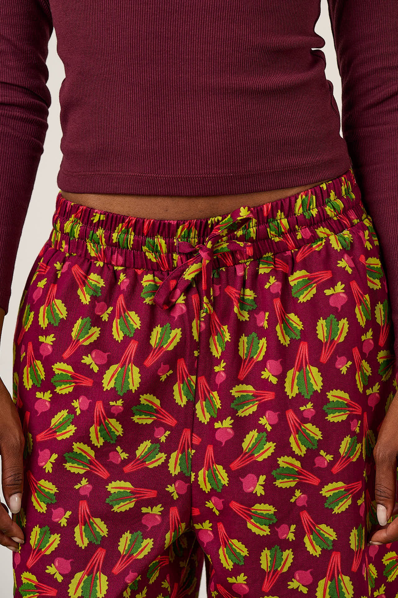 Chuck - Wide Leg Organic Cotton Trousers in Rhubarb Print