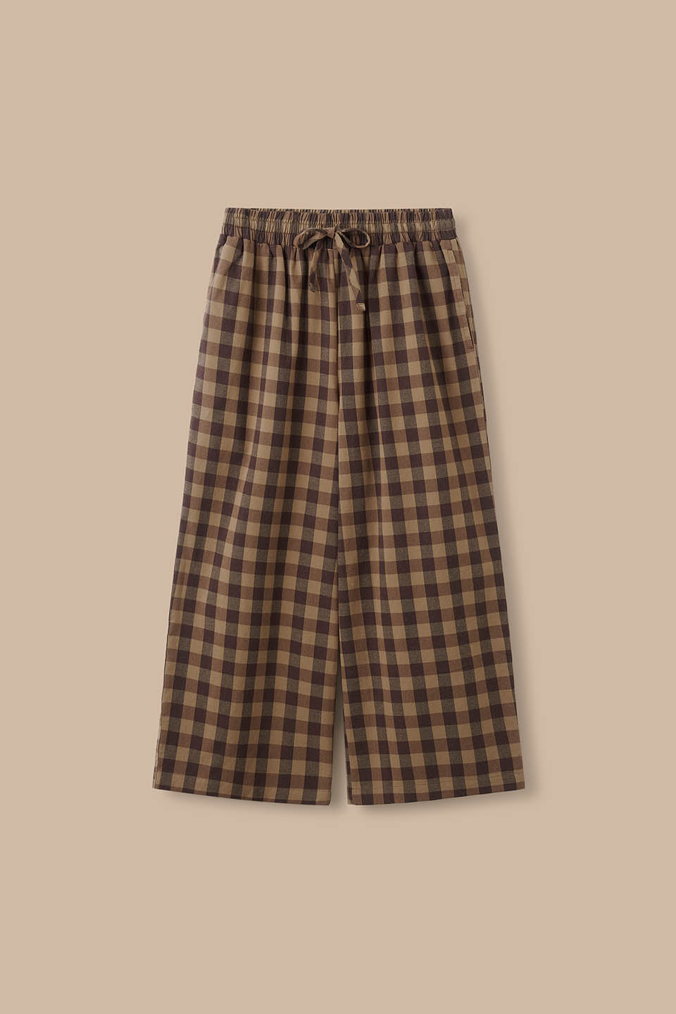 Chuck - Wide Leg Cotton Trousers in Black & Brown Check
