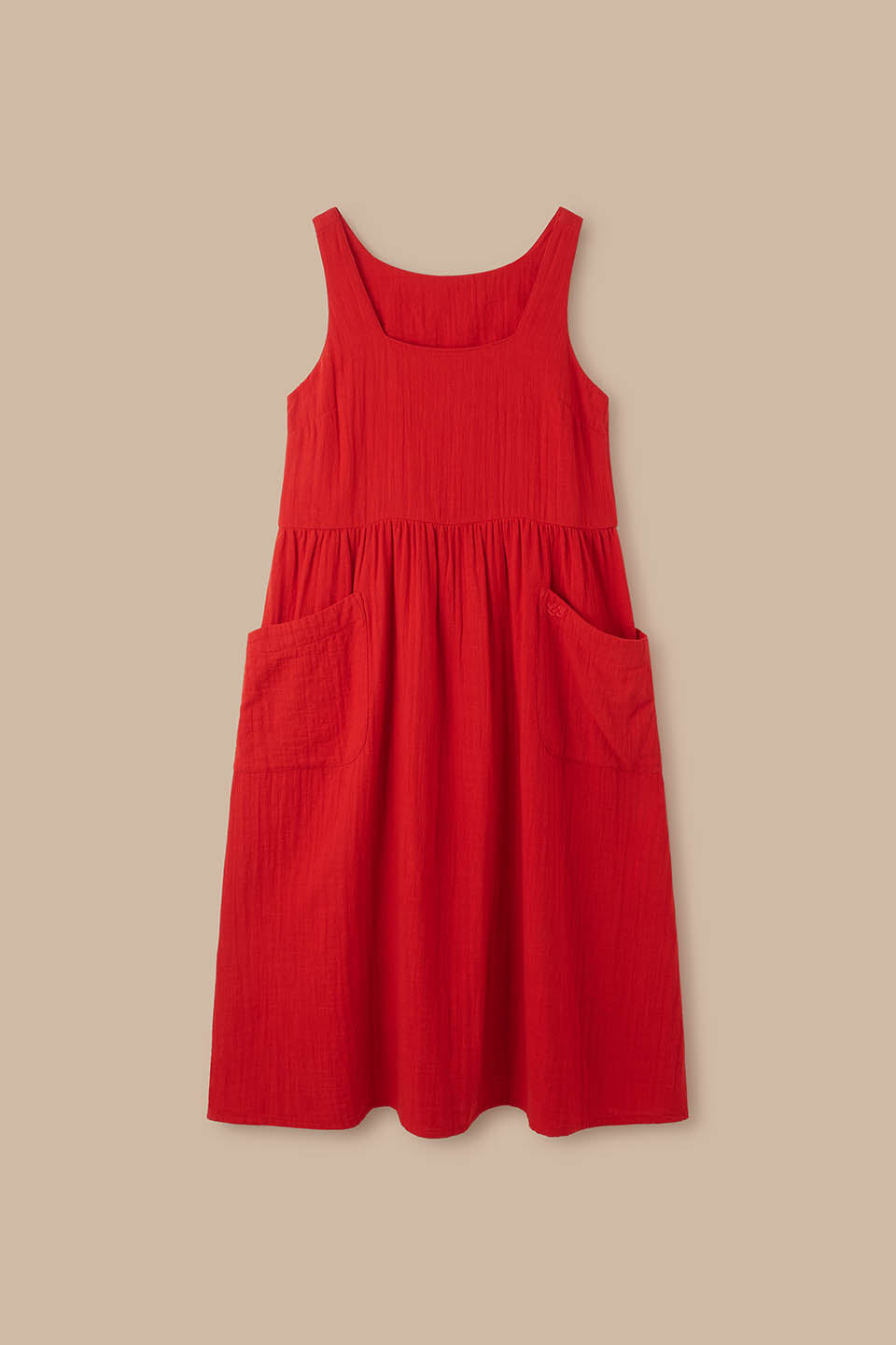 Florie - Cotton Midi Dress in Red