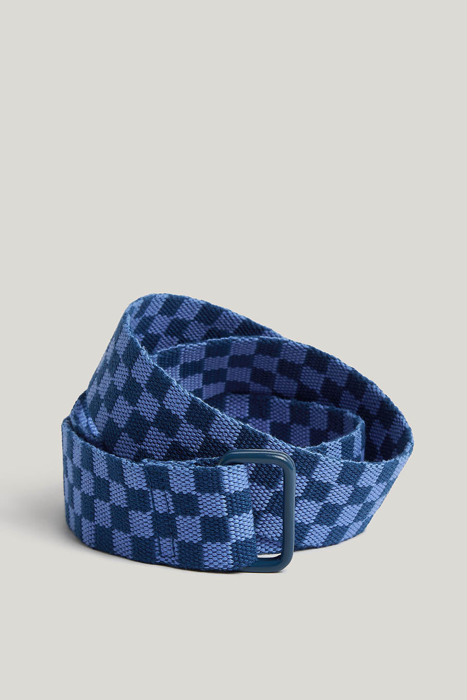 Flynn - Organic Cotton D-Ring Webbing Belt in Blue Checkerboard