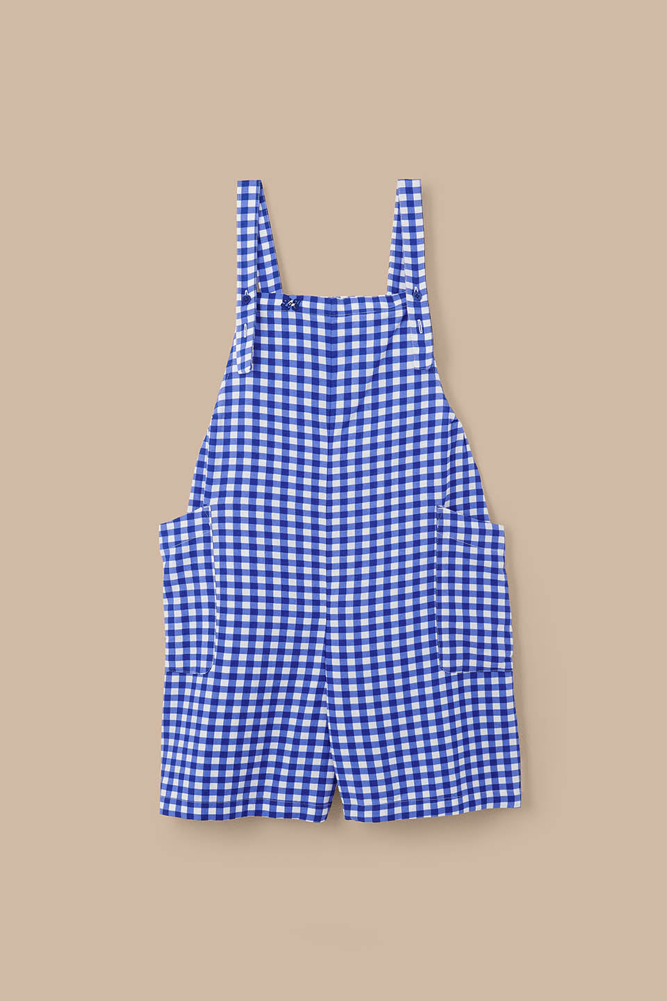 Alya - Viscose Dungaree Shorts in Blue Check