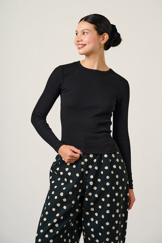 Grayson - Long Sleeve Cotton Jersey Top in Black