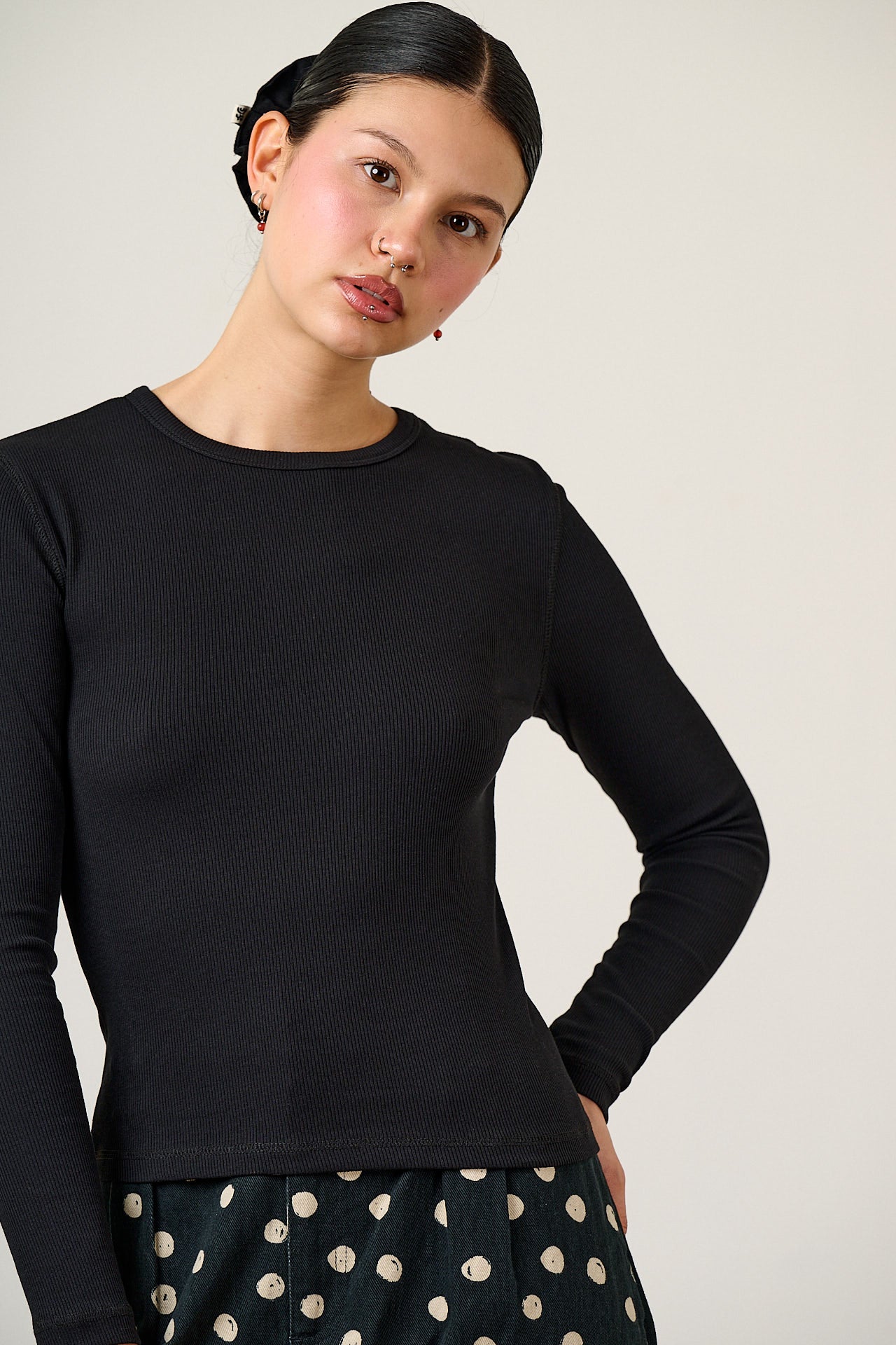 Grayson - Long Sleeve Cotton Jersey Top in Black
