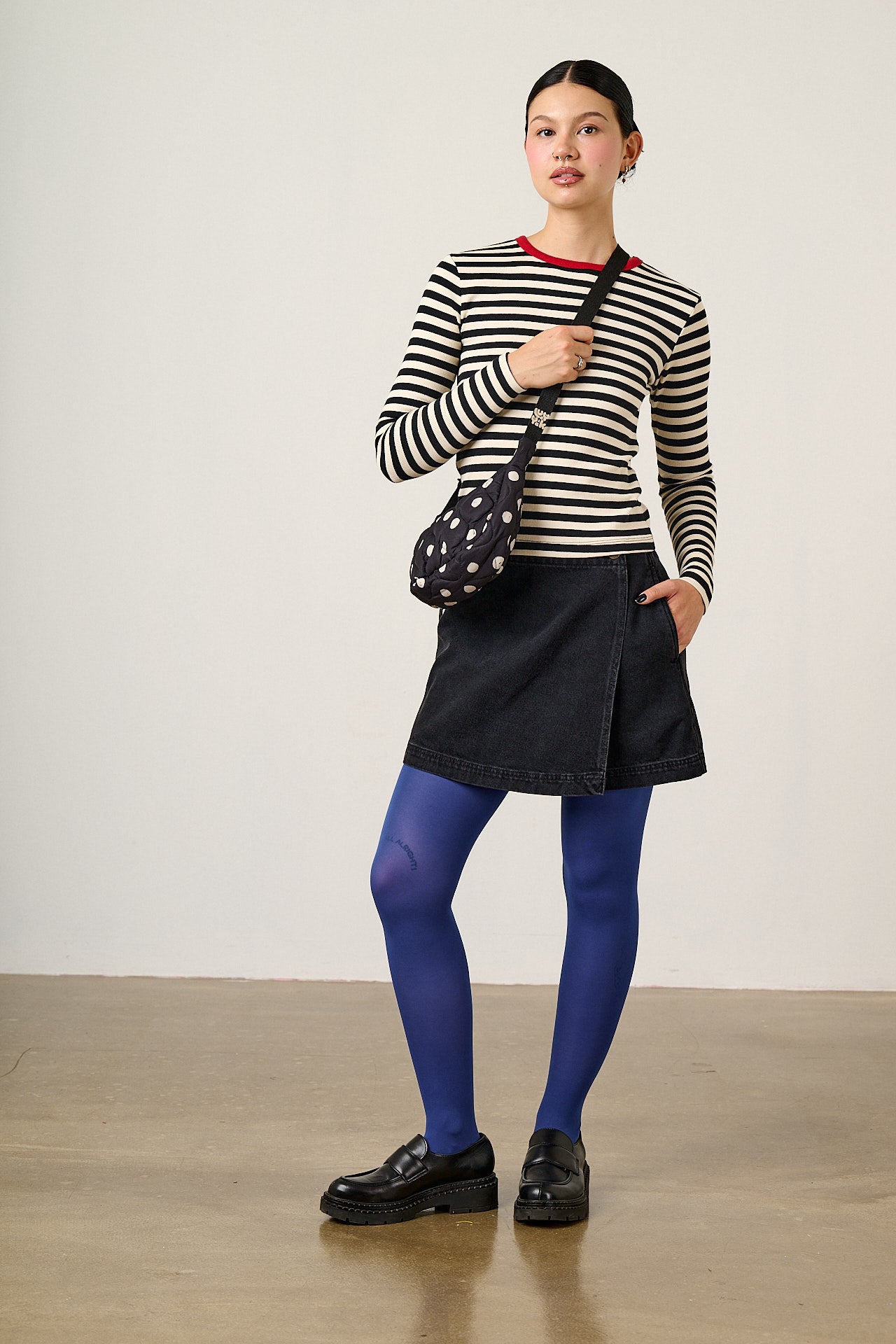 Grayson - Long Sleeve Cotton Jersey Top in Black & Ecru Stripe
