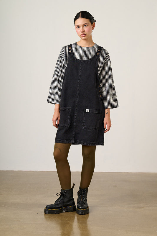 Layla - Mini Denim Dress in Washed Black
