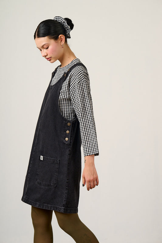Layla - Mini Denim Dress in Washed Black
