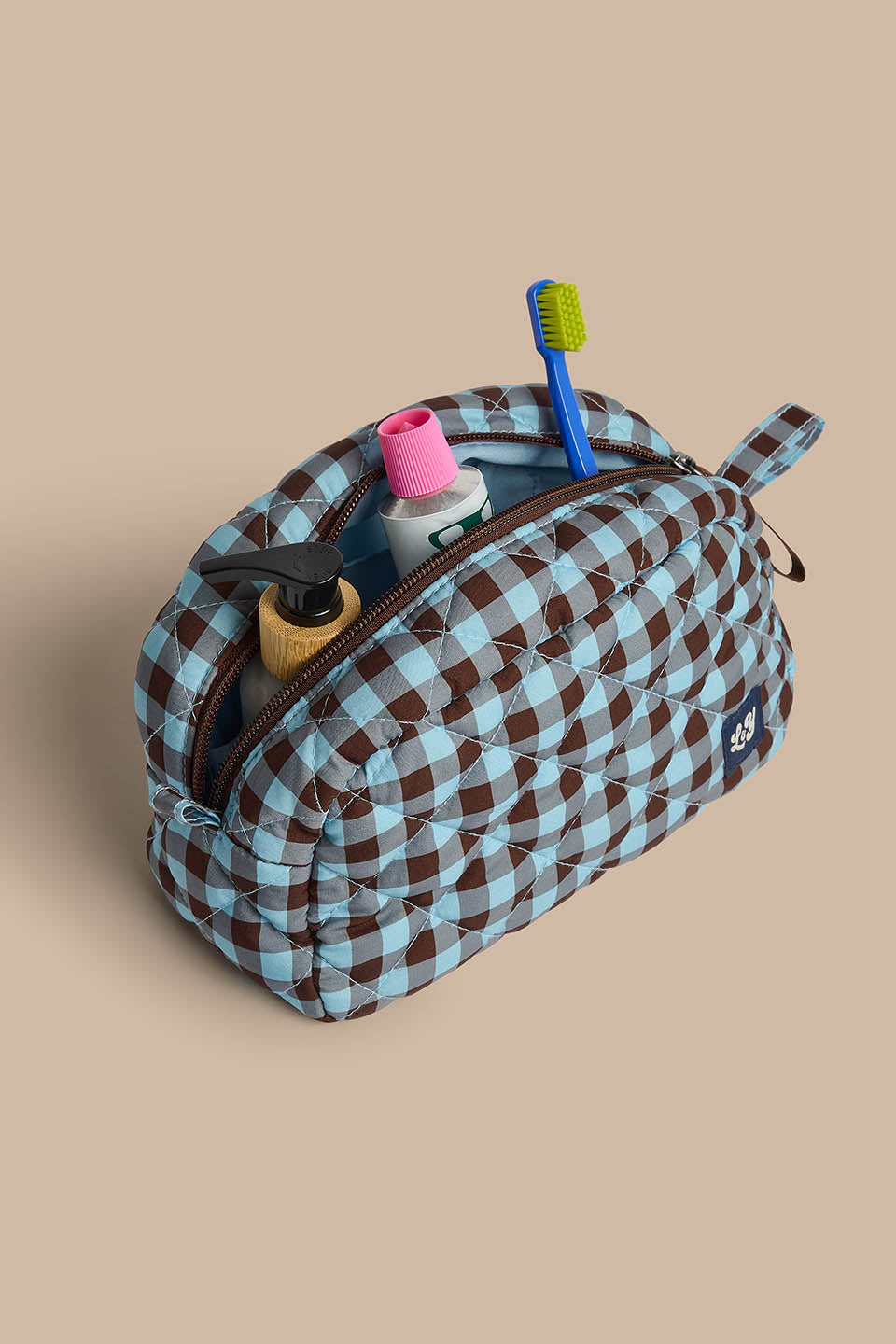 Malina - Small Washbag in Blue and Brown Check