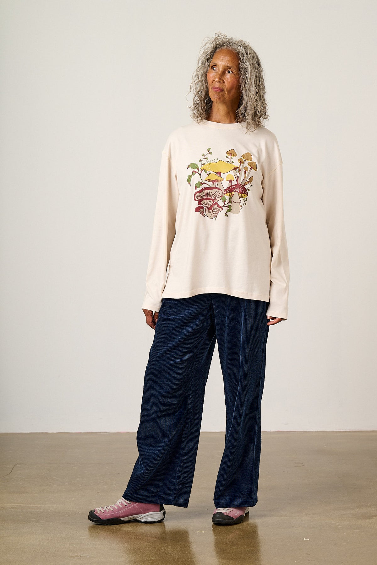 Murat - Long Sleeve Lightweight Cotton T-Shirt in in Mushroom Print