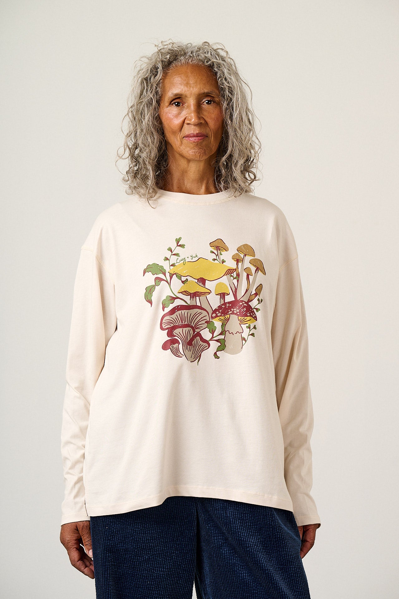 Murat - Long Sleeve Lightweight Cotton T-Shirt in in Mushroom Print