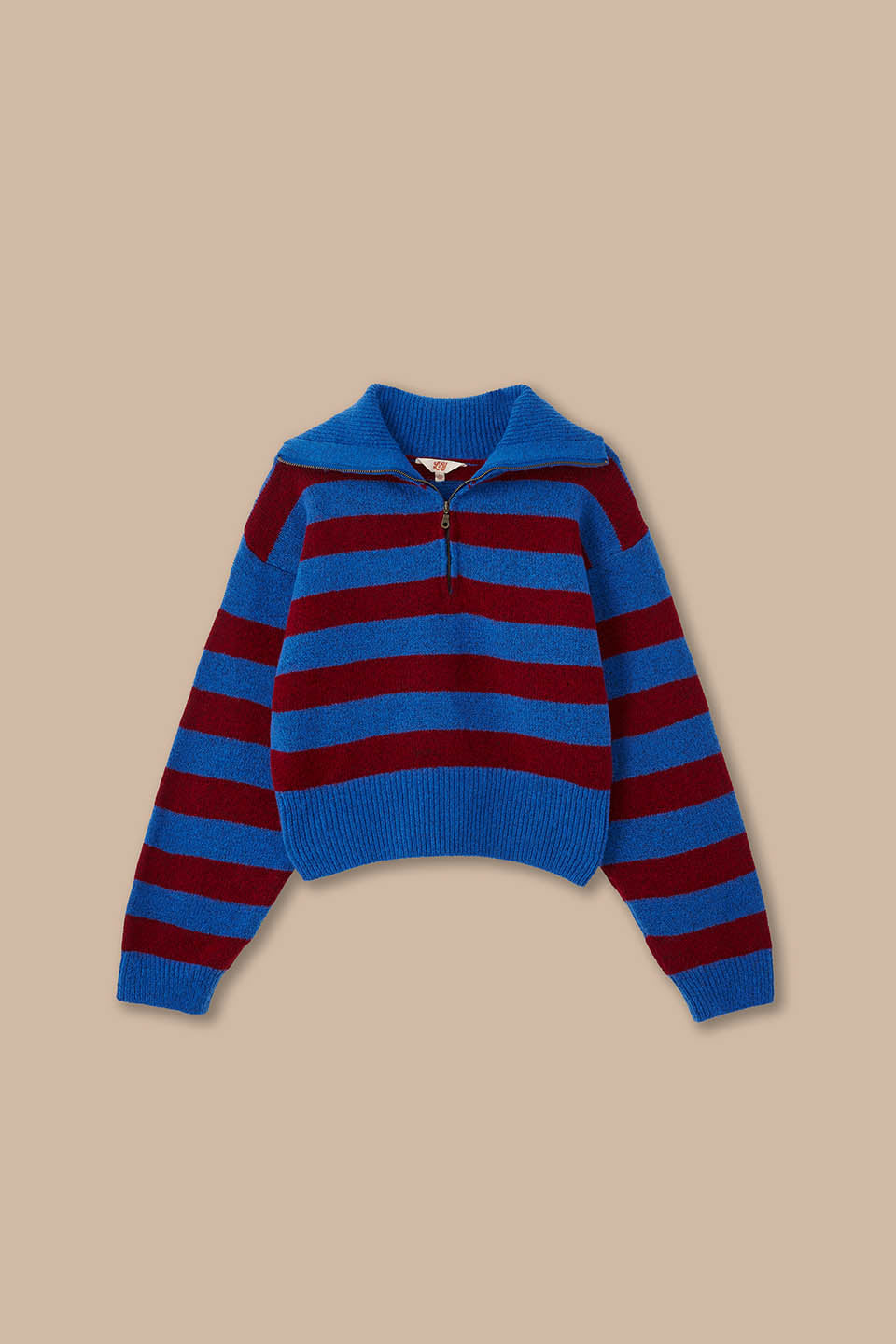 Oscar - Half Zip Jumper in Burgundy & Blue Stripe