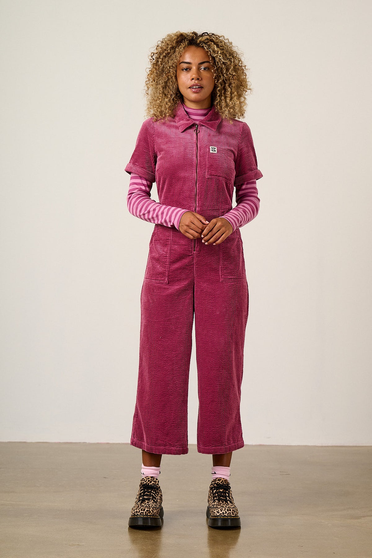 Ragan - Organic Cotton Cord Jumpsuit in Raspberry