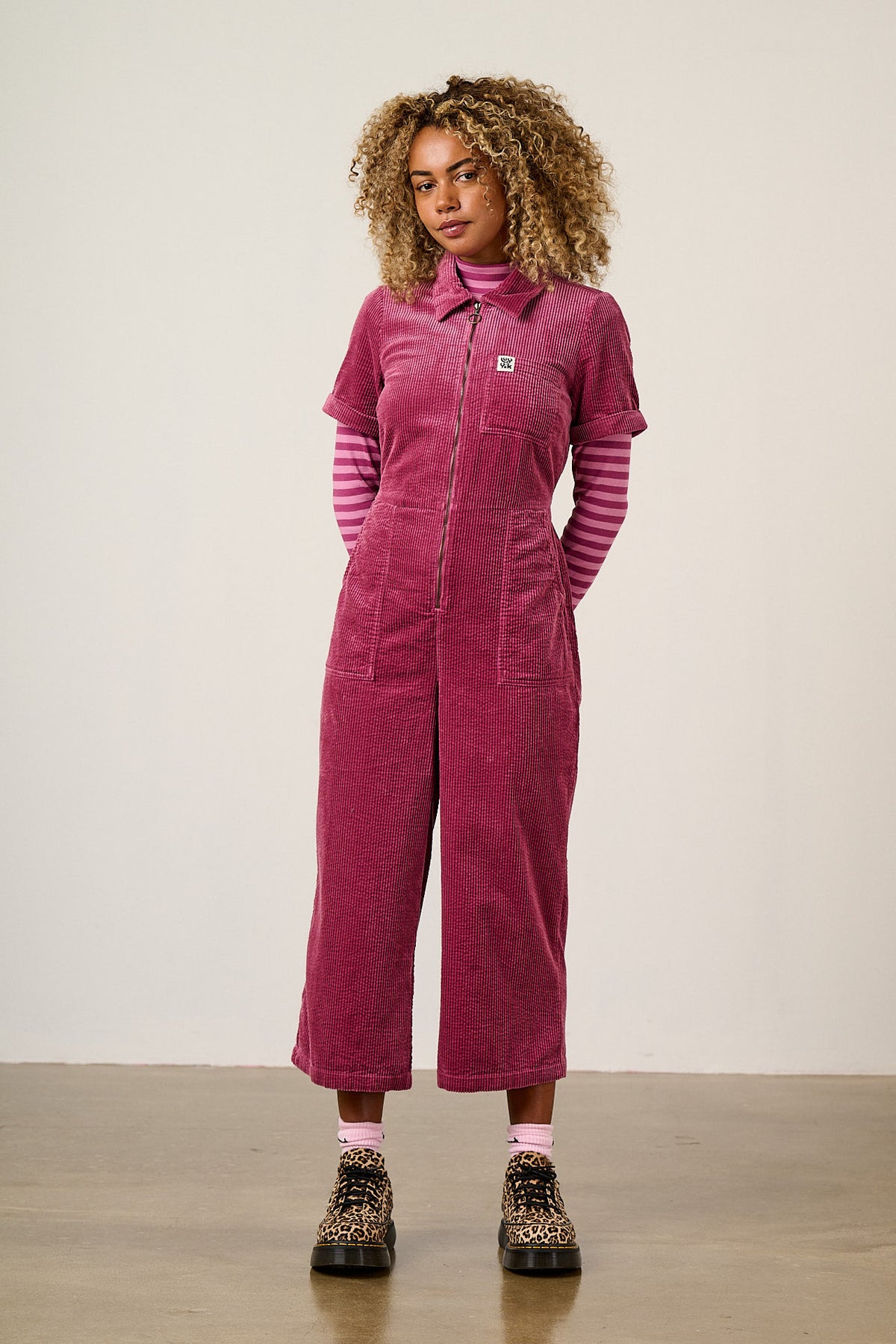 Ragan - Organic Cotton Cord Jumpsuit in Raspberry