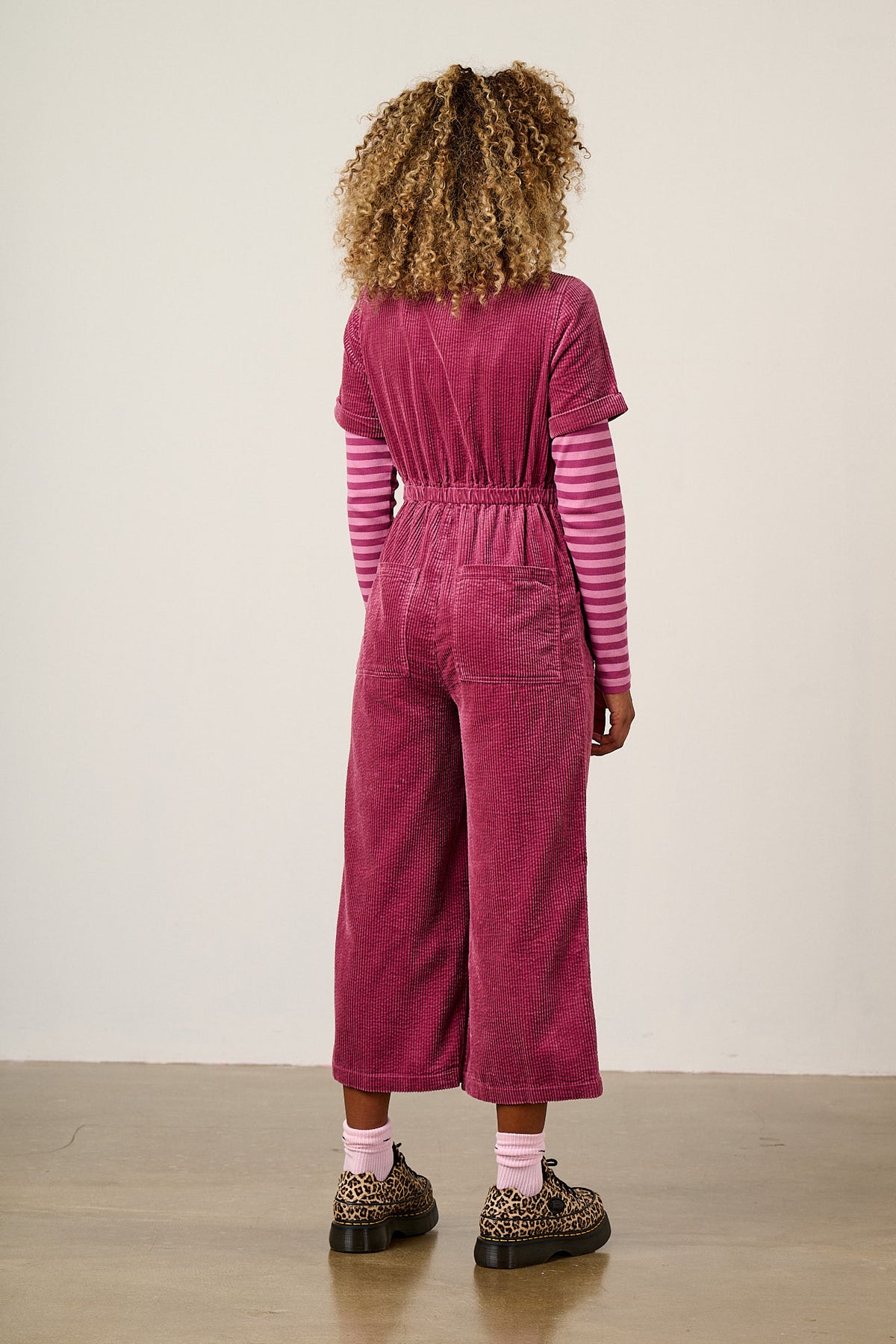 Ragan - Organic Cotton Cord Jumpsuit in Raspberry