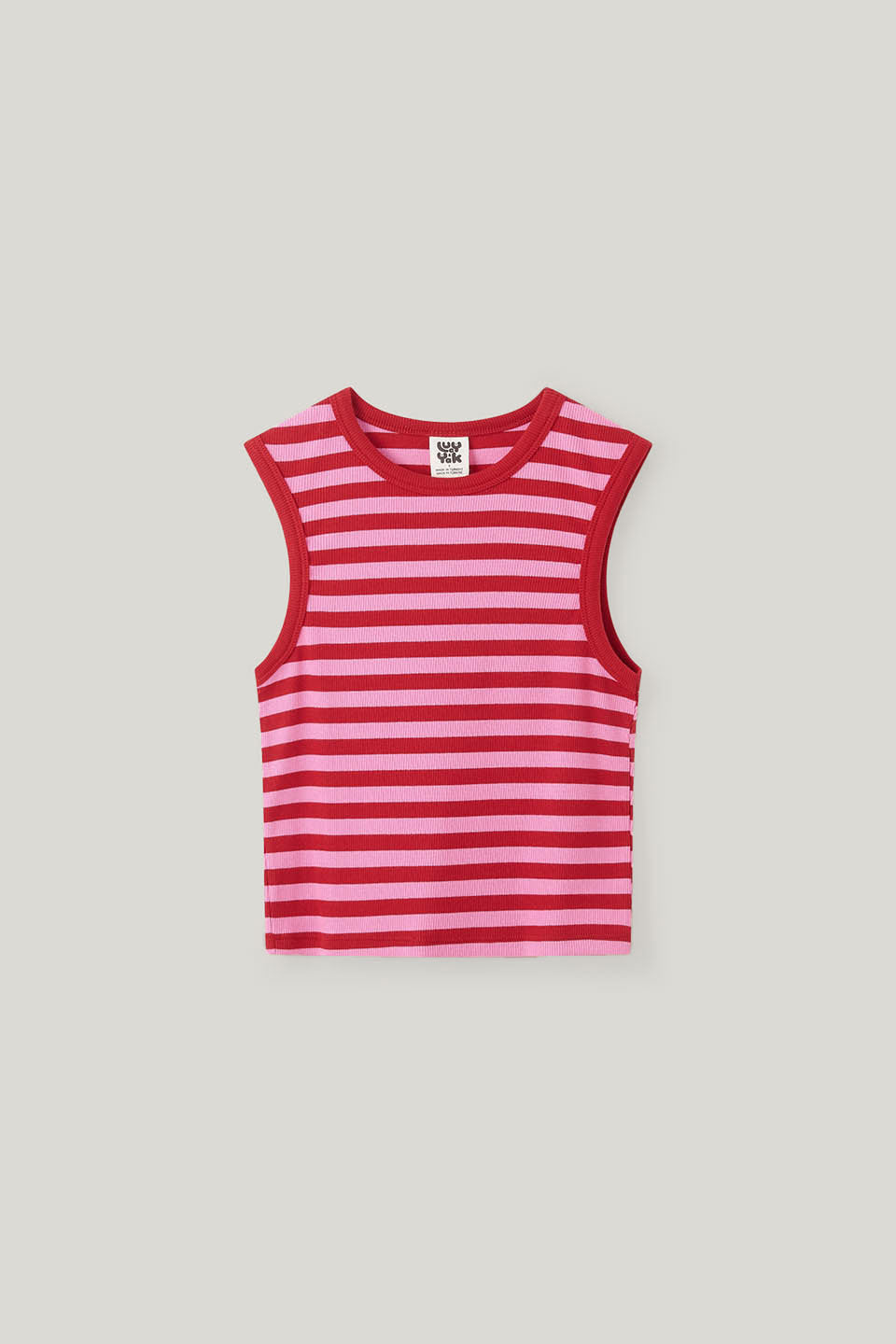Rue - Cotton Rib Tank Top in Pink & Red Stripe