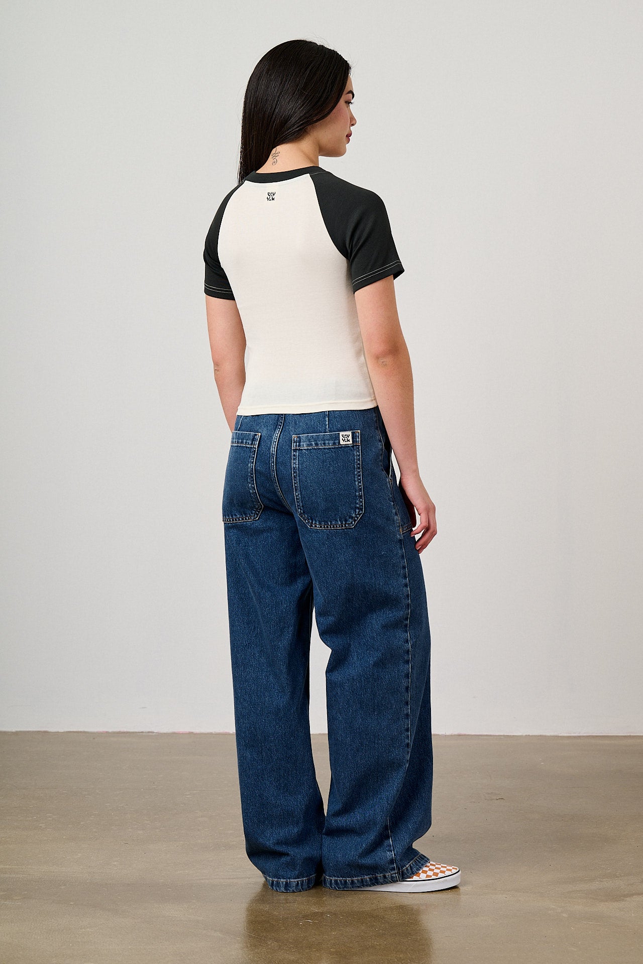 Azra - Cotton Short Sleeve Raglan Top in Black & Ecru