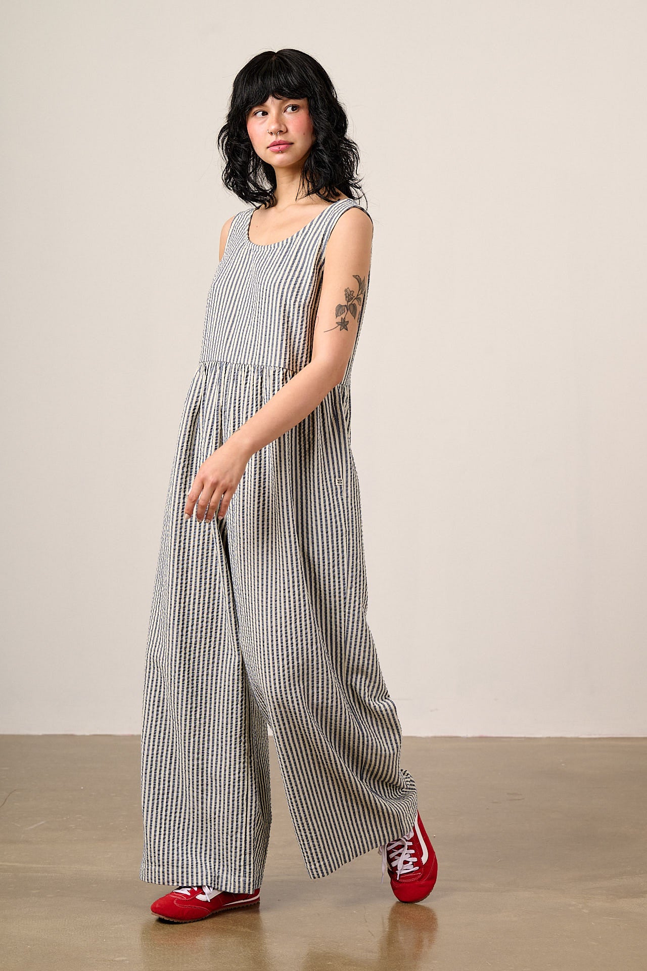 Bellamy - Wide Leg Cotton Jumpsuit in Blue & White Stripe