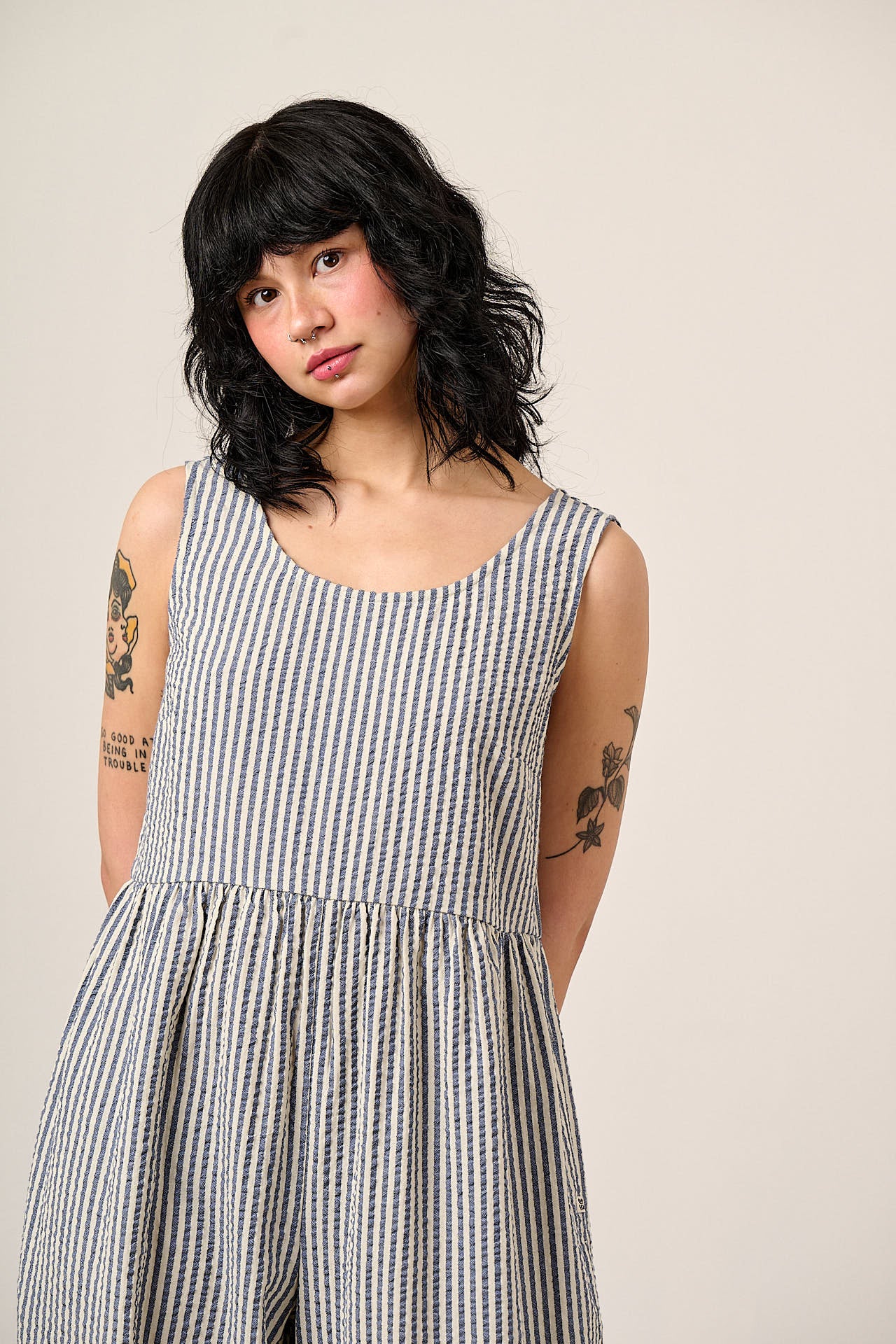 Bellamy - Wide Leg Cotton Jumpsuit in Blue & White Stripe
