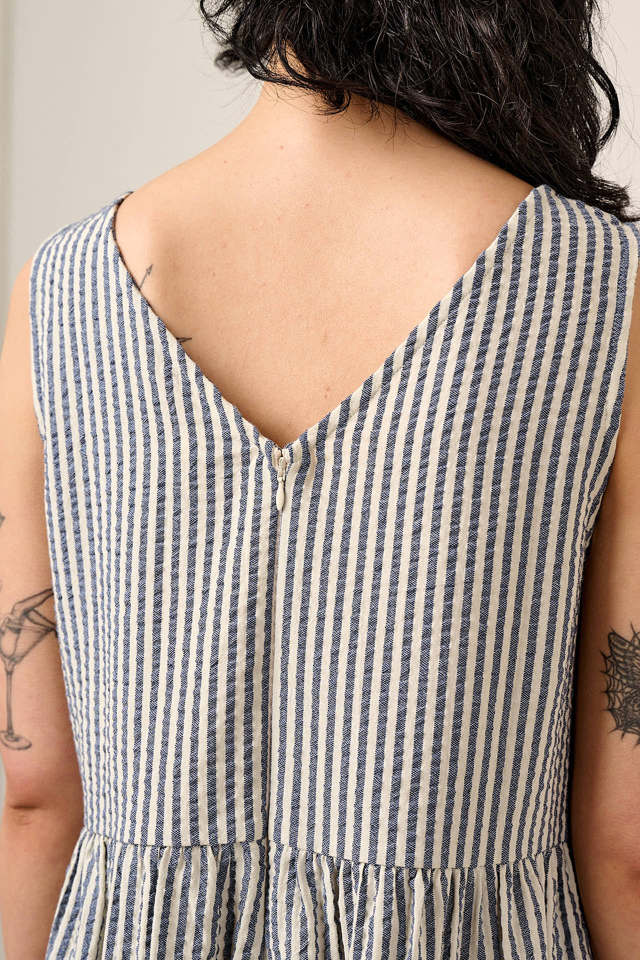 Bellamy - Wide Leg Cotton Jumpsuit in Blue & White Stripe